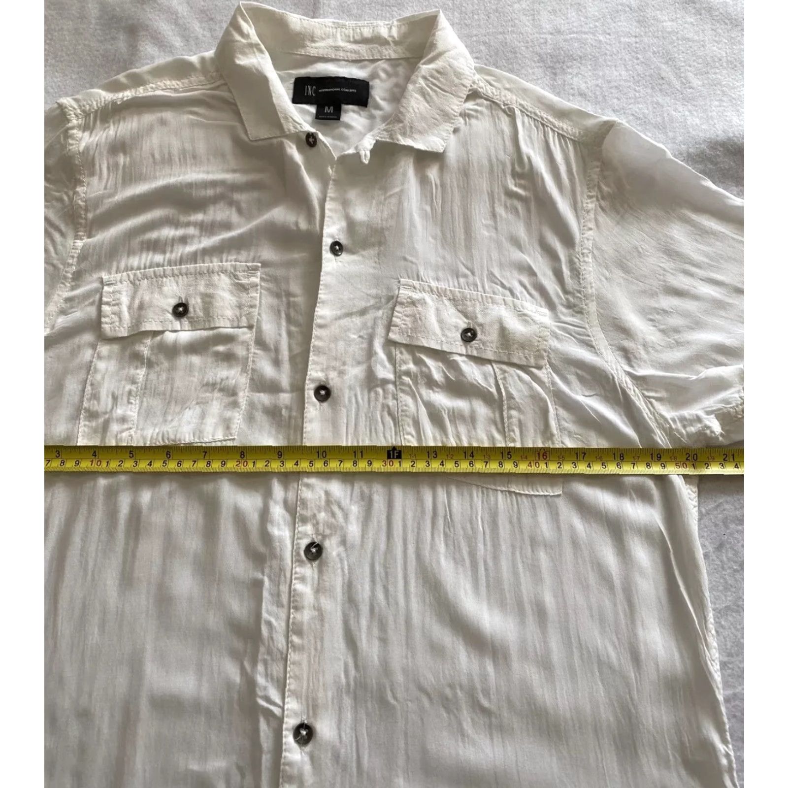 Incu INC Dress Shirt White Size M Solid Short Sleeve Button-Down Slim Fit Mens Regular Collar Shirt Size 40R - 5 Thumbnail