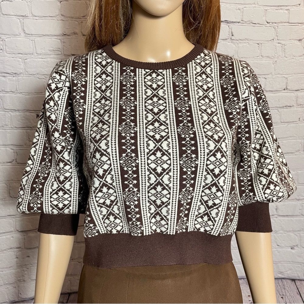 Other NWT New $165 Le Civique Knit 3/4 Puff Sleeve Brown Sweater Size M / US 6-8 / IT 42-44 - 5 Thumbnail