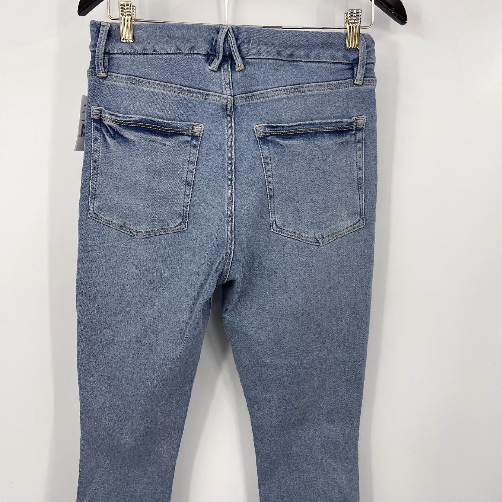 Good American Good American Jeans Womens 6 Distressed Stretch Mid Rise 5-Pocket Denim Blue 90s Style Straight Body: Curve Straight Girls Womens Size 28" / US 6 / IT 42 - 5 Thumbnail