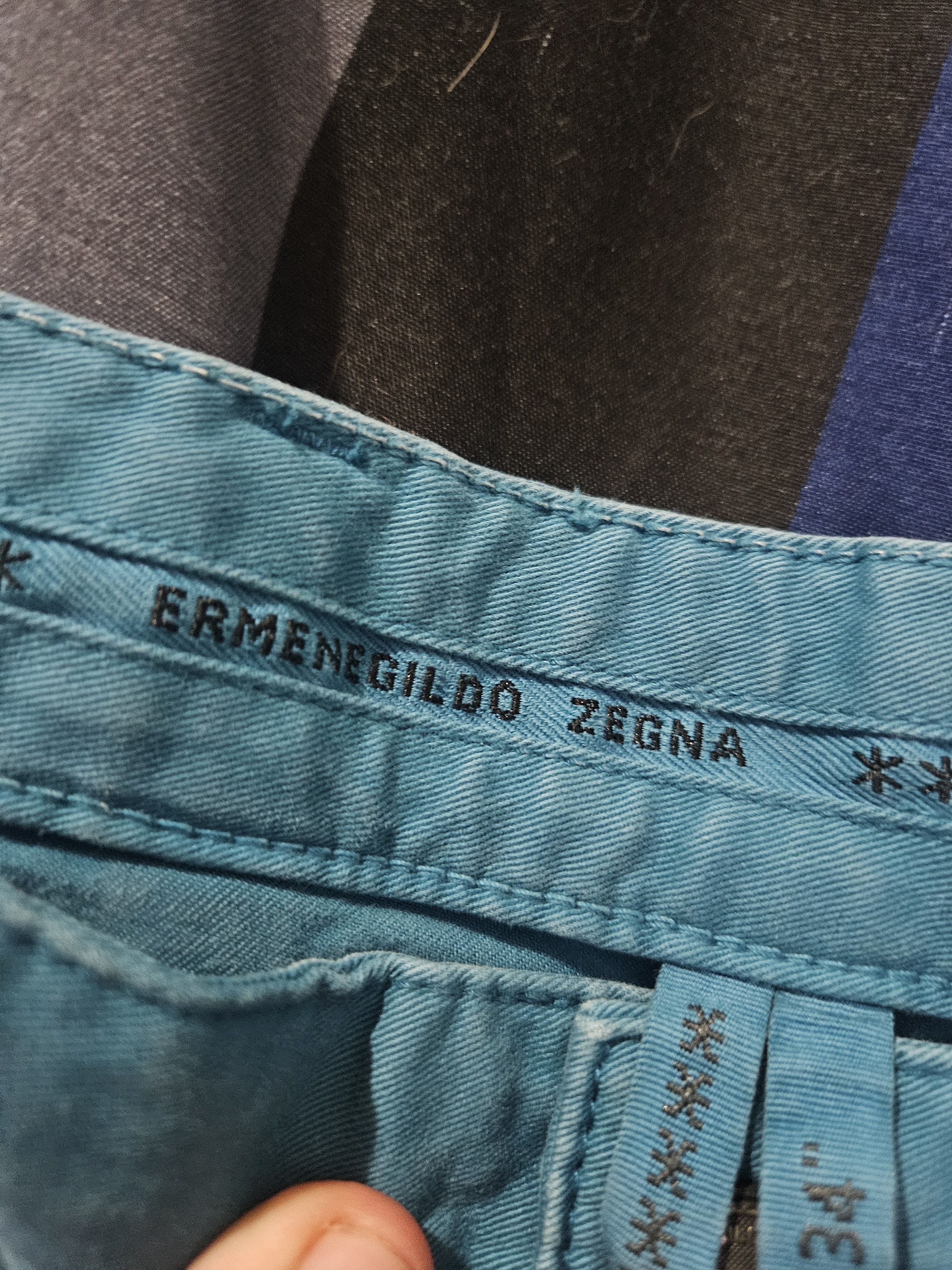 Ermenegildo Zegna Opal Blue Cotton Stretch Back Patch Pants Size US 34 / EU 50 - 11 Thumbnail