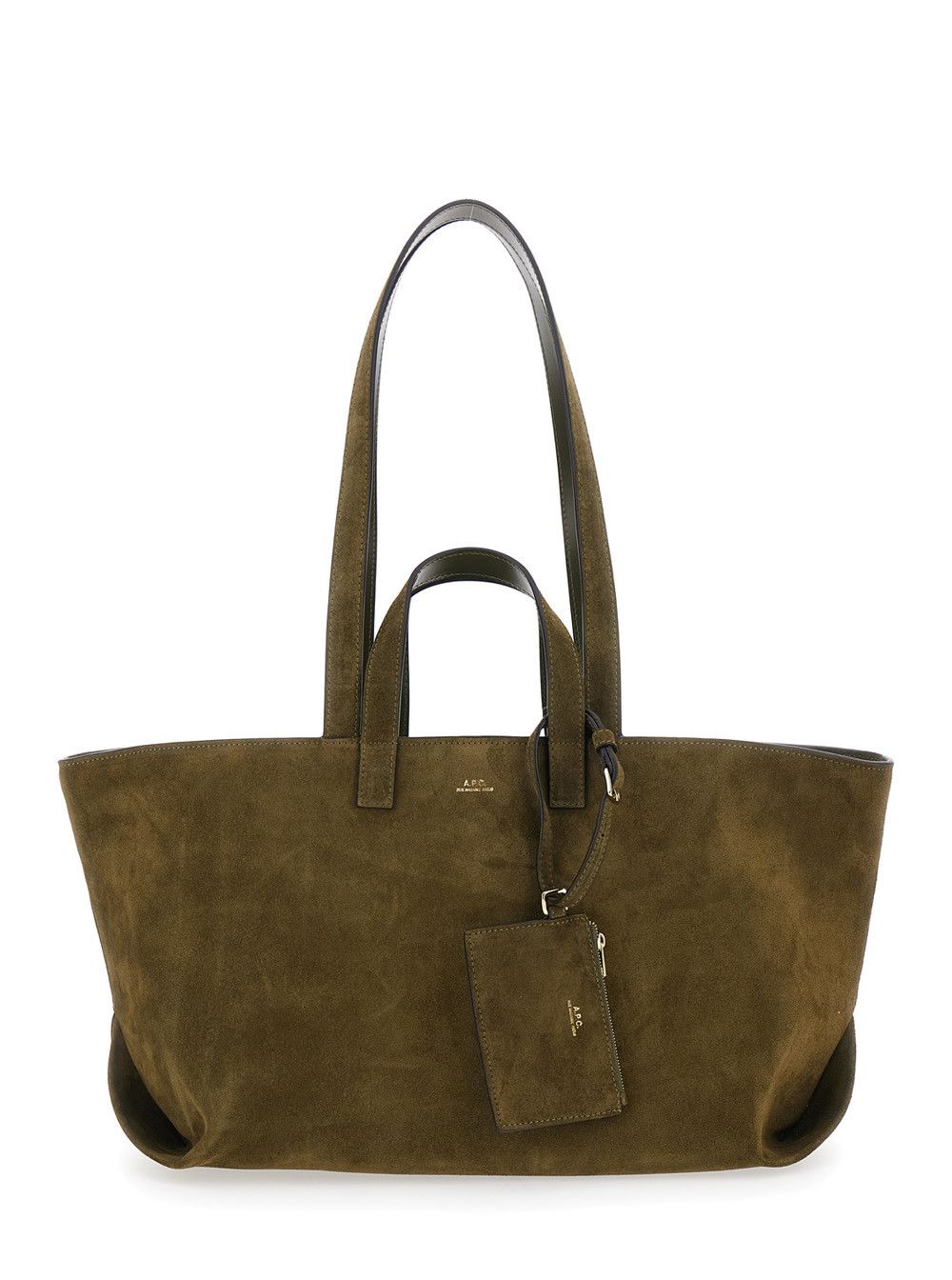A.P.C. 'Le Drummer' Green Shopper with Four Handles and Logo Lettering on the Front in Suede Women Size ONE SIZE - 1 Thumbnail