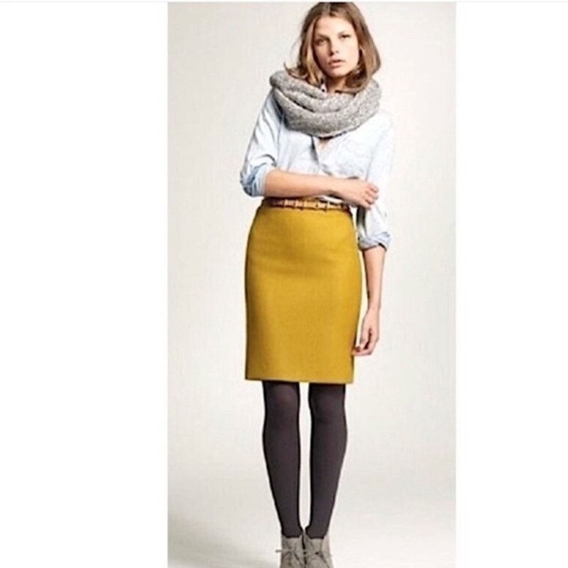 J.Crew J. Crew Women's The Pencil Skirt Mustard Wool Blend Size 00 Size 24" / US 00 / IT 34 - 1 Thumbnail