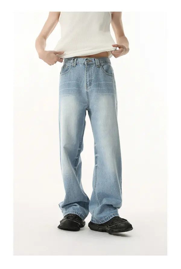 Jean Japanese retro washed elastic waist straight loose jeans Size US 32 / EU 48 - 7 Thumbnail
