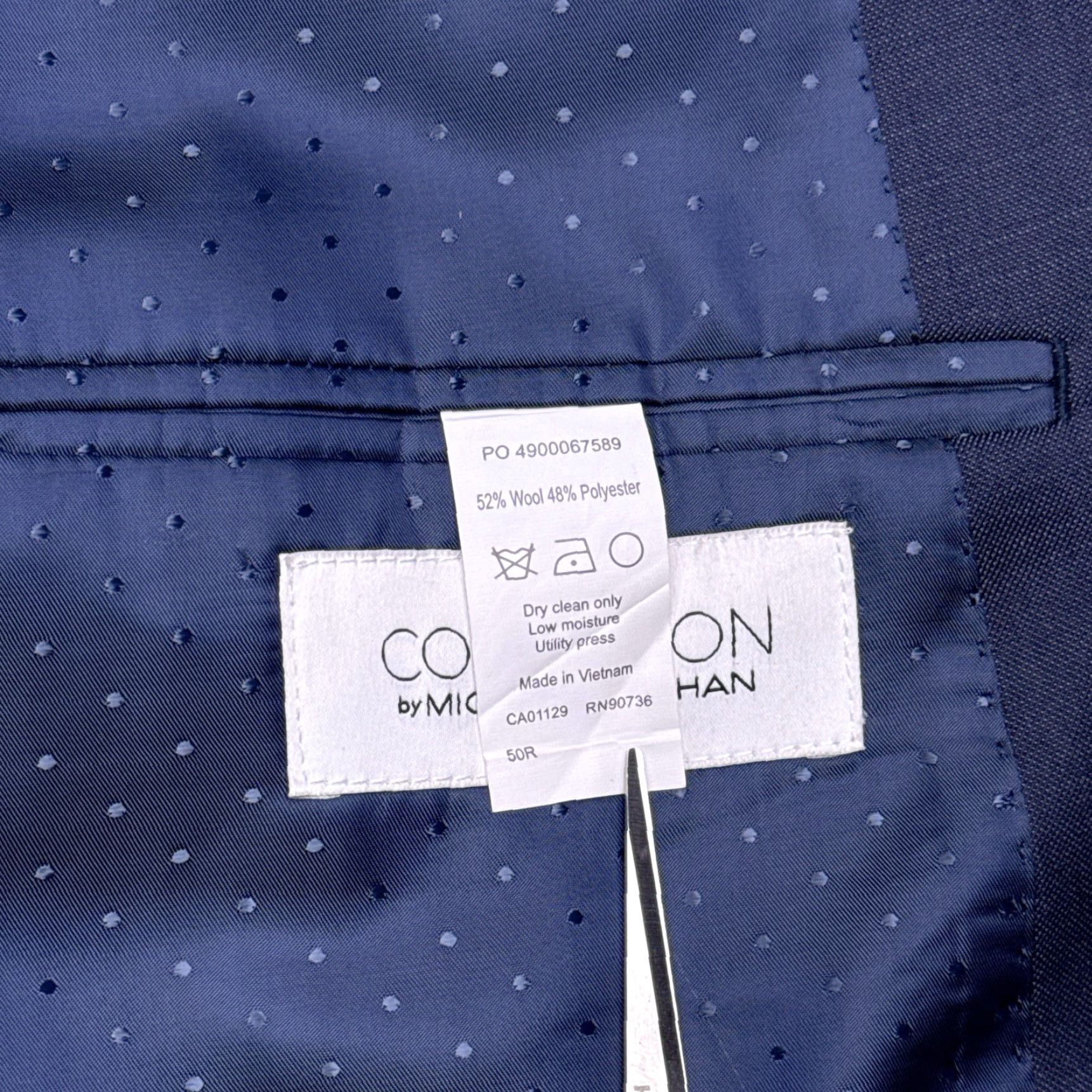 Vintage Michael Strahan Suit Jacket Blazer 50R Blue Wool Blend Men's Regular Notch Lapel Four-Button Double-Vented Solid Pattern Vintage No N/A Size 50R - 5 Thumbnail