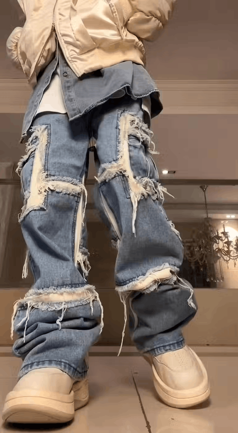 Japanese Brand × Jean Street hip hop washed grunge raw edge wide leg jeans Size US 30 / EU 46 - 2 Thumbnail