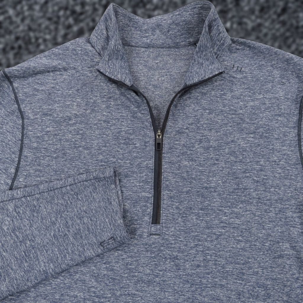 Lululemon Surge Warm 1/2 Zip Mens Small Heathered Navy Pullover Running Pocket Shirt