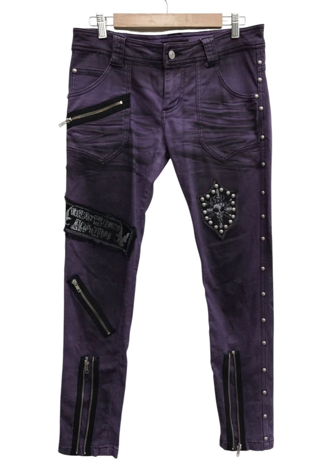 Japanese Brand Algonquins Punk Skinny Pants Zipper Patches Punk Anarchy Size US 31 - 2 Thumbnail