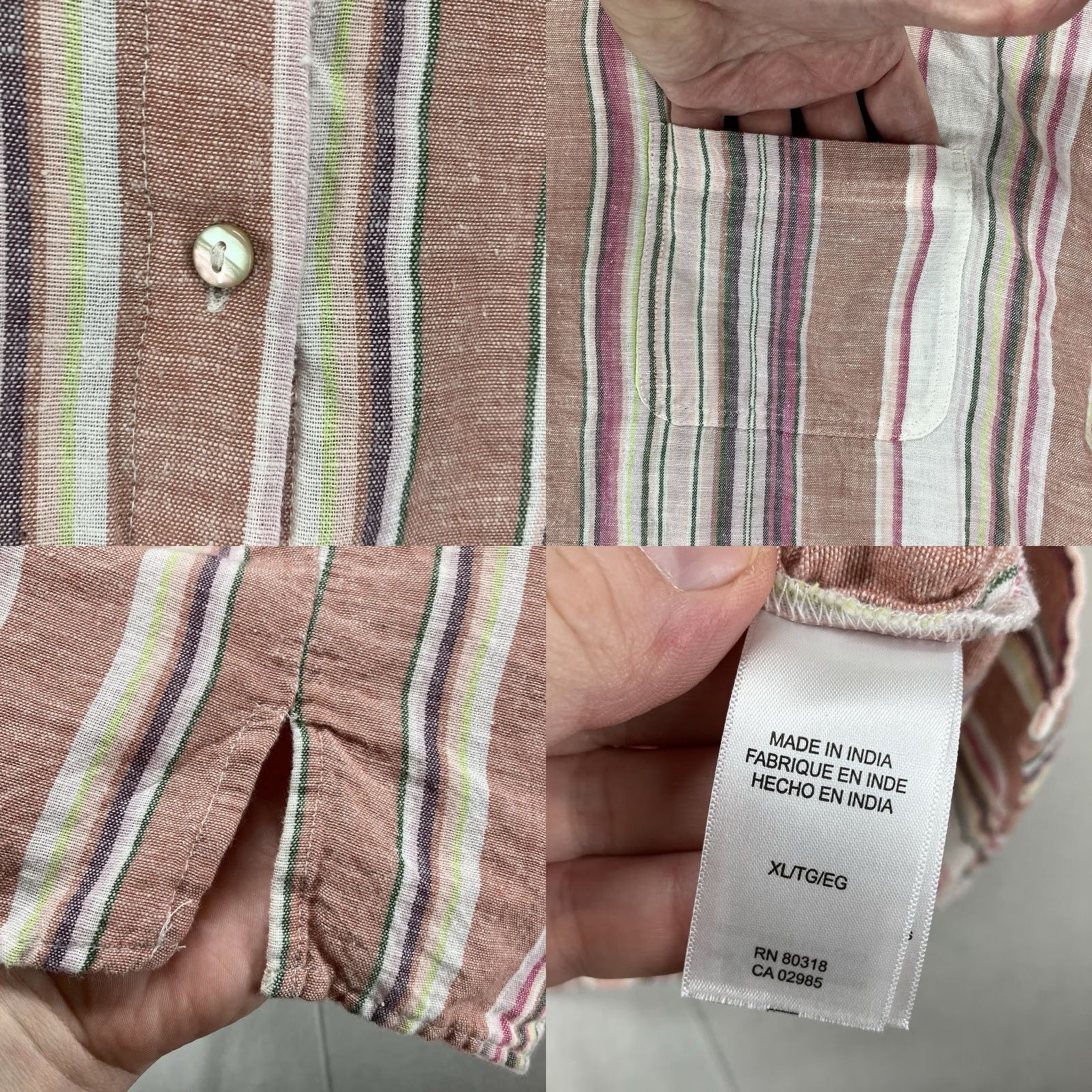Lucky Brand Lucky Brand Shirt XL Women's Muted Neon Striped Cotton Linen Pearl Button Size XL / US 12-14 / IT 48-50 - 8 Thumbnail