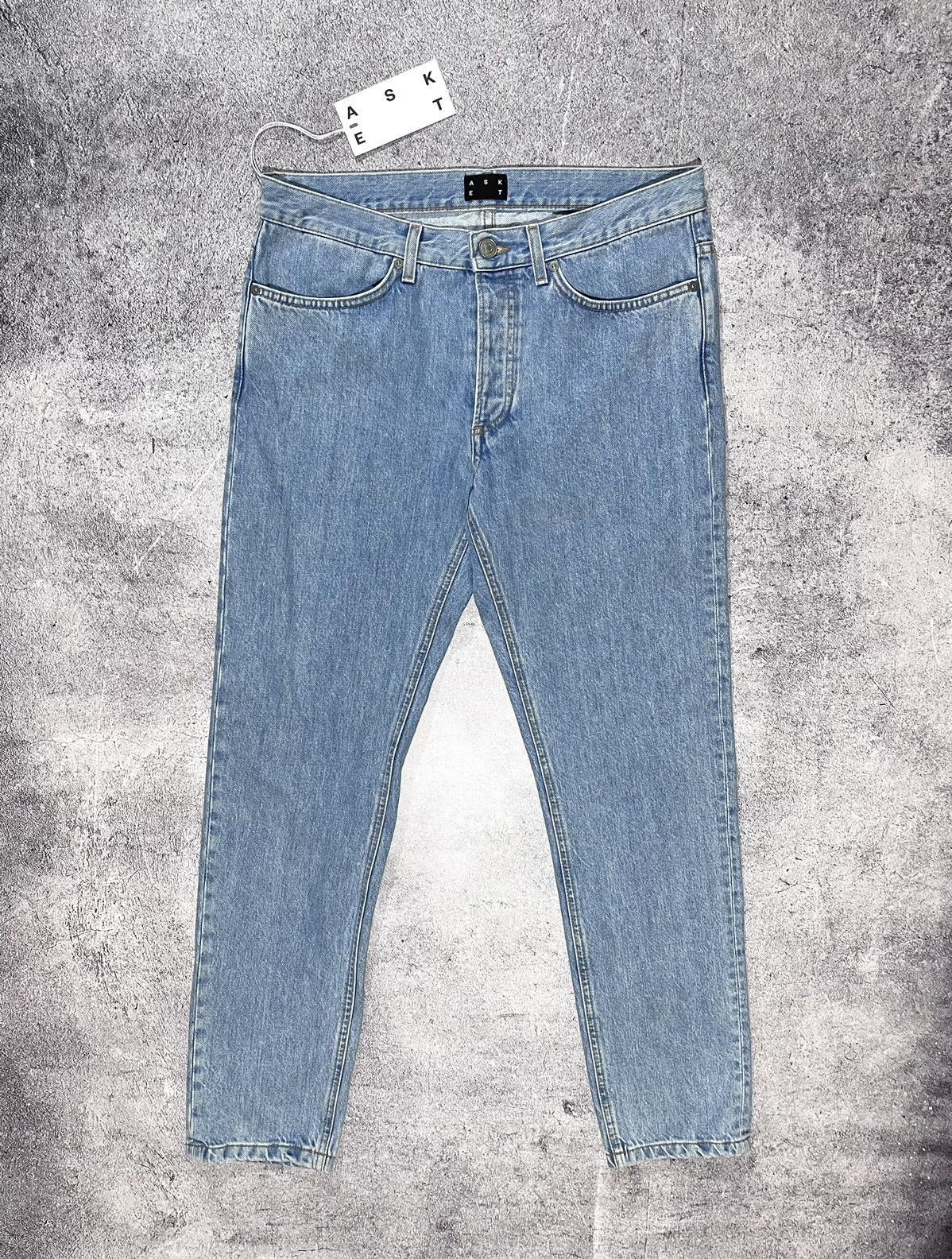 image of New Asket Washed Denim Jeans Made In Italy Size 31 / 30 in Light Blue, Men's