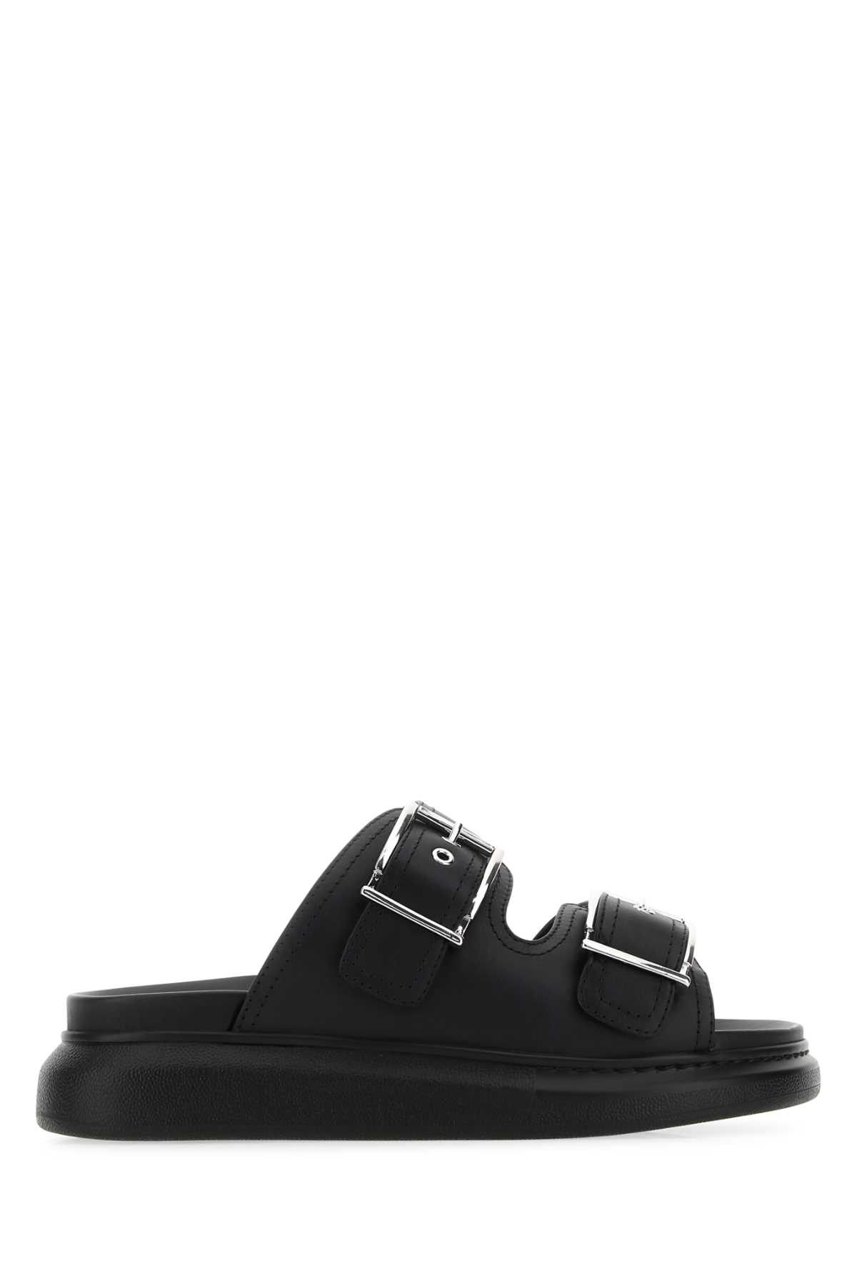image of Alexander Mcqueen Black Leather Slippers, Women's (Size 8)
