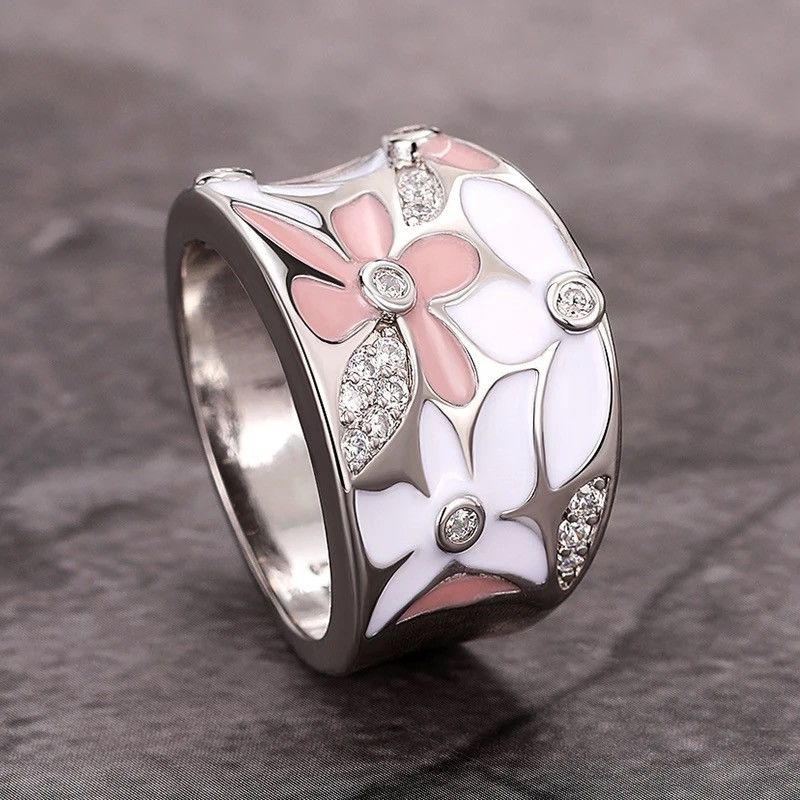 Jewelry × Vintage Aesthetic Enamel Flower Finger Ring Size ONE SIZE - 2 Thumbnail