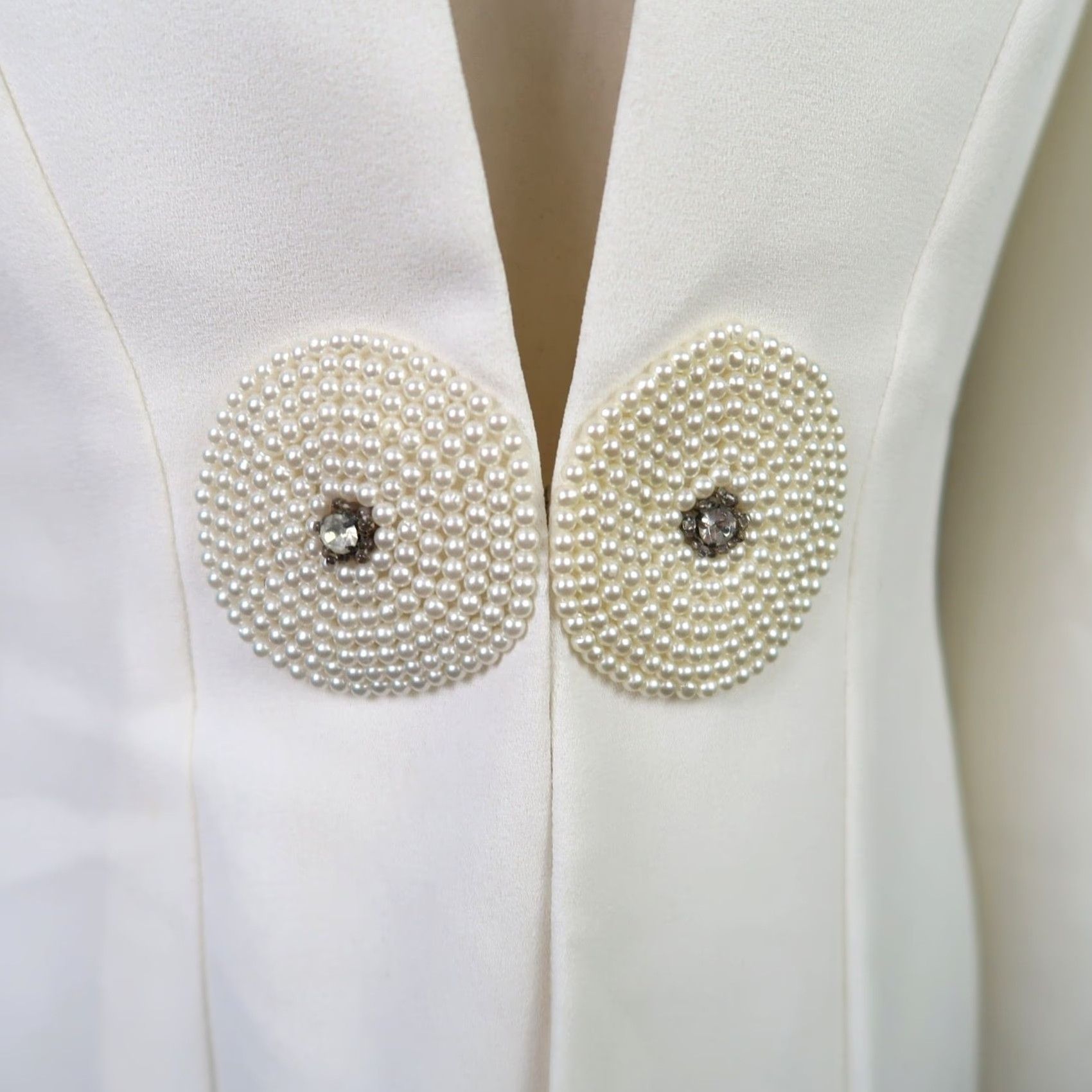 Vintage VINTAGE New Leaf Blazer Jacket Cream Beaded Rhinestone S Women Formal Party/Cocktail 80s 90s Mens Womens Girls Size S / US 4 / IT 40 - 2 Thumbnail