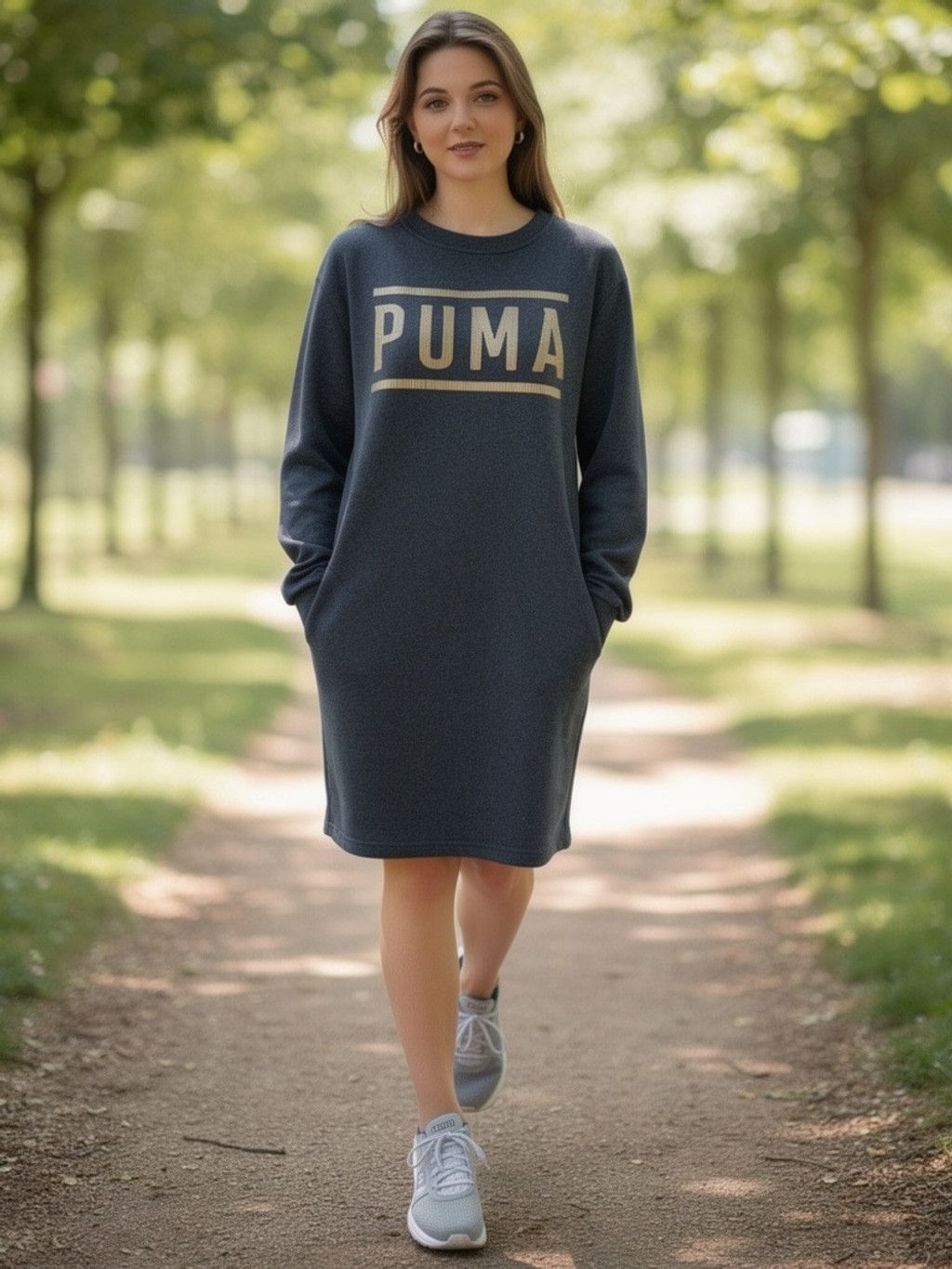 Puma Puma Athletic Fleece Sweatshirt Dress Dark L NWT Athleisure Size L / US 10 / IT 46 - 1 Thumbnail