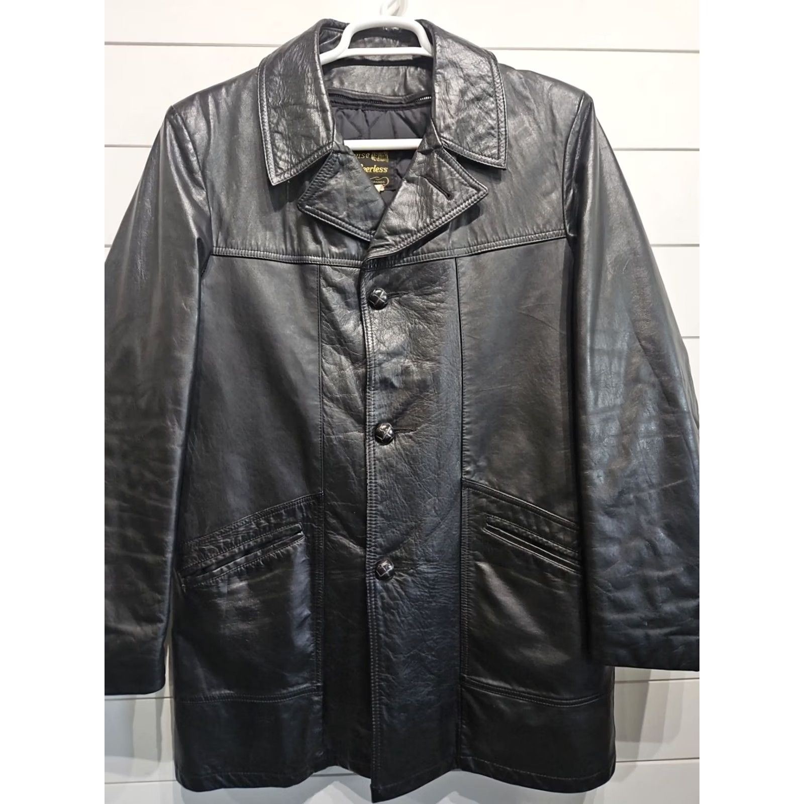 Vintage VINTAGE House Of Peerless Leather Jacket Coat Blazer Mens 38T Black 70s Size US XXS / EU 40 - 3 Thumbnail