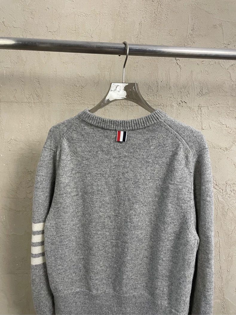 Thom Browne Thom Browne Gray four-striped wool round-neck sweater 2505- Size US M / EU 48-50 / 2 - 4 Thumbnail