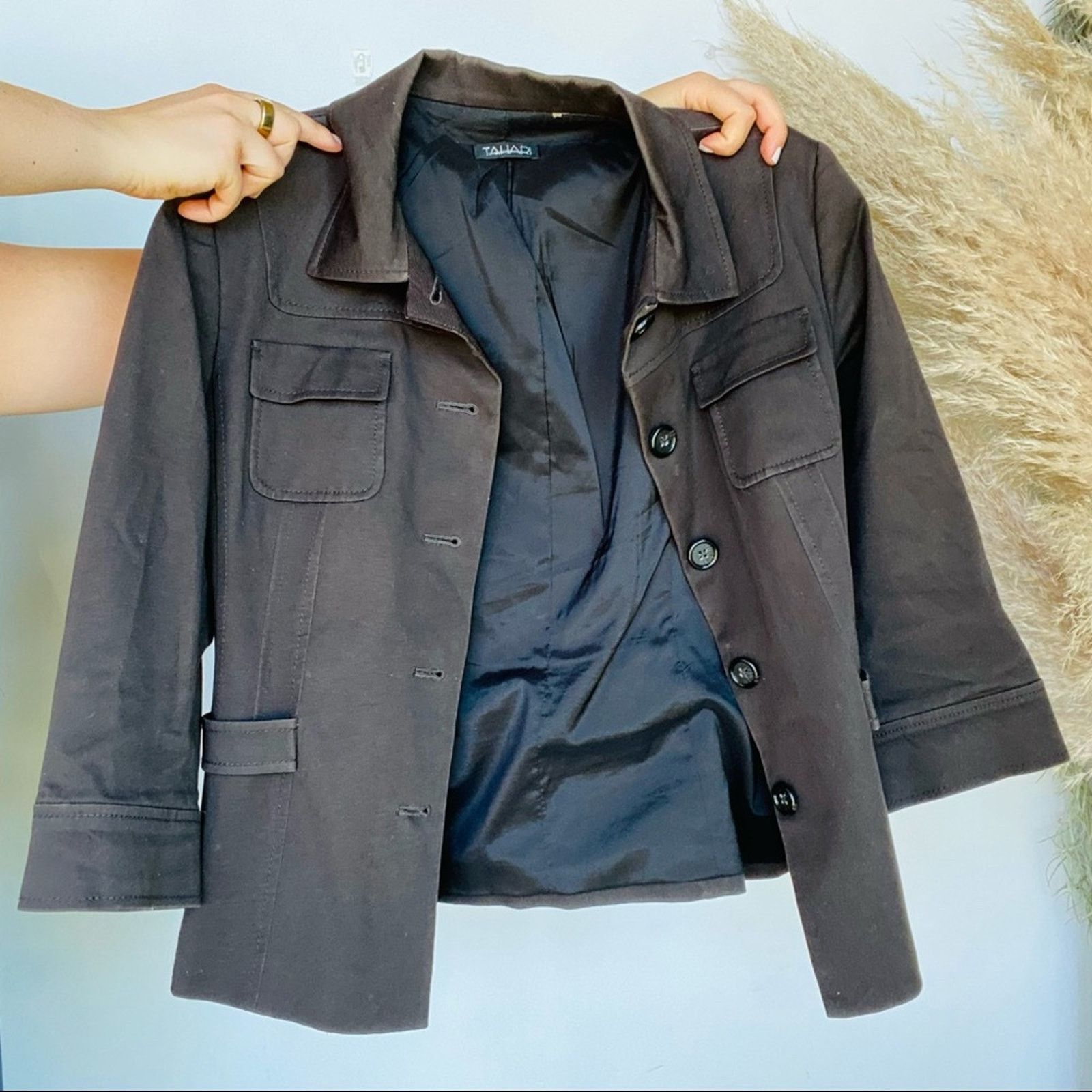 Elie Tahari TAHARI Black Button 3/4 Sleeve Work Jacket Blazer Belted Size M / US 6-8 / IT 42-44 - 5 Thumbnail