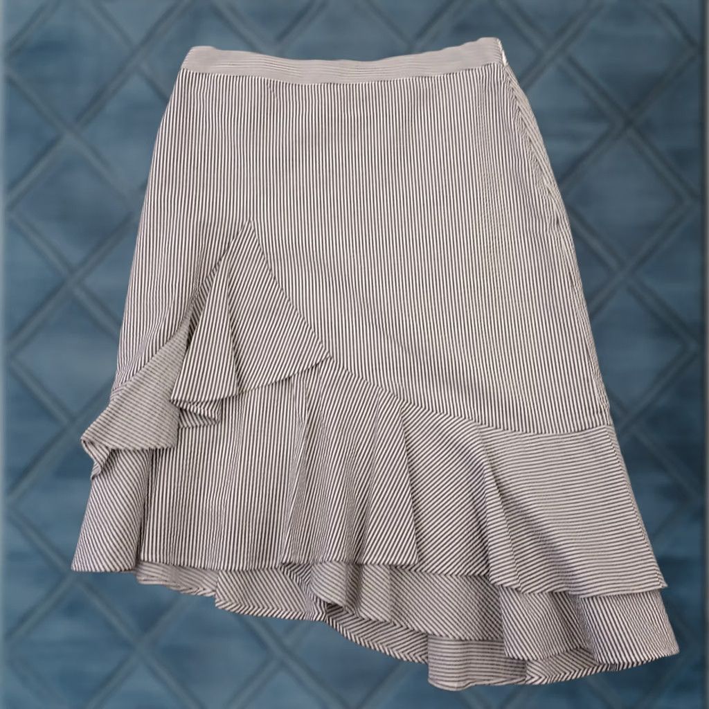 Banana Republic BN Banana Republic Skirt Midi Gray Seersucker Striped Lined Ruffle Size 6 Womens Regular Size 28" / US 6 / IT 42 - 1 Thumbnail