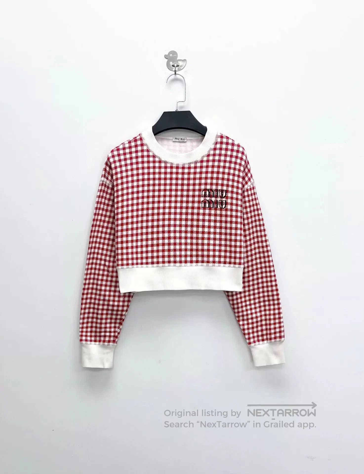 Miu Miu miu miu red check logo cropped sweatshirt. Size S / US 4 / IT 40 - 1 Thumbnail