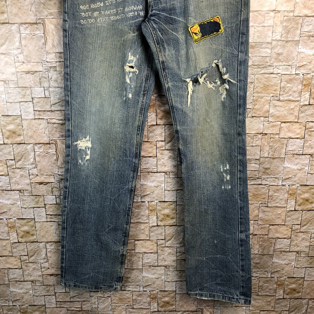 Japanese Brand One Beach Blue Distressed Denim Pants #A130 Size US 31 - 3 Thumbnail