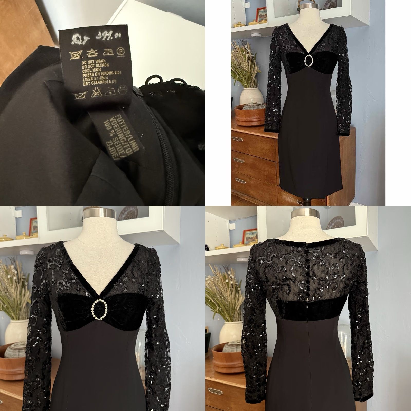 Escada VINTAGE Escada Couture Black Sequin Detail Cocktail Party Sheath Dress Sz 34 ,US 4 Size S / US 4 / IT 40 - 8 Thumbnail