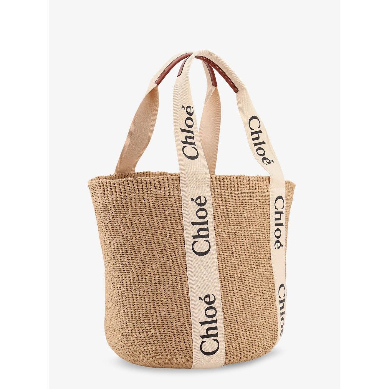 Chloe Chloe Large Basket Tote White & Black Raffia-Effect Linen To Size ONE SIZE - 4 Thumbnail