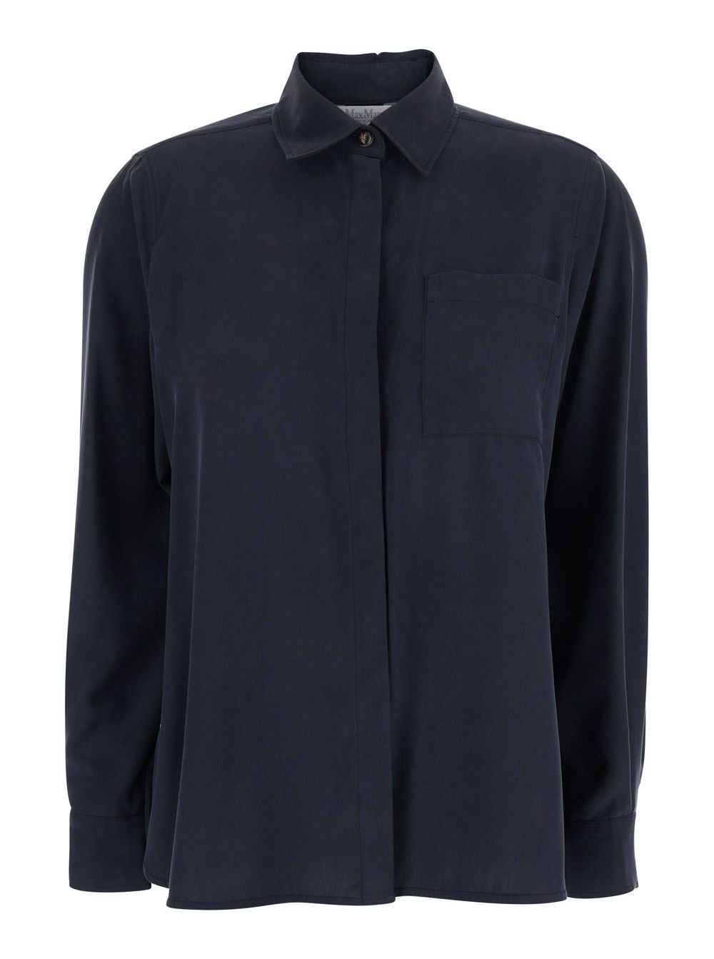 Max Mara Blue Silk Lon-Sleeved Shirt with Applied Pocket in Silk for Women Size L / US 10 / IT 46 - 1 Thumbnail