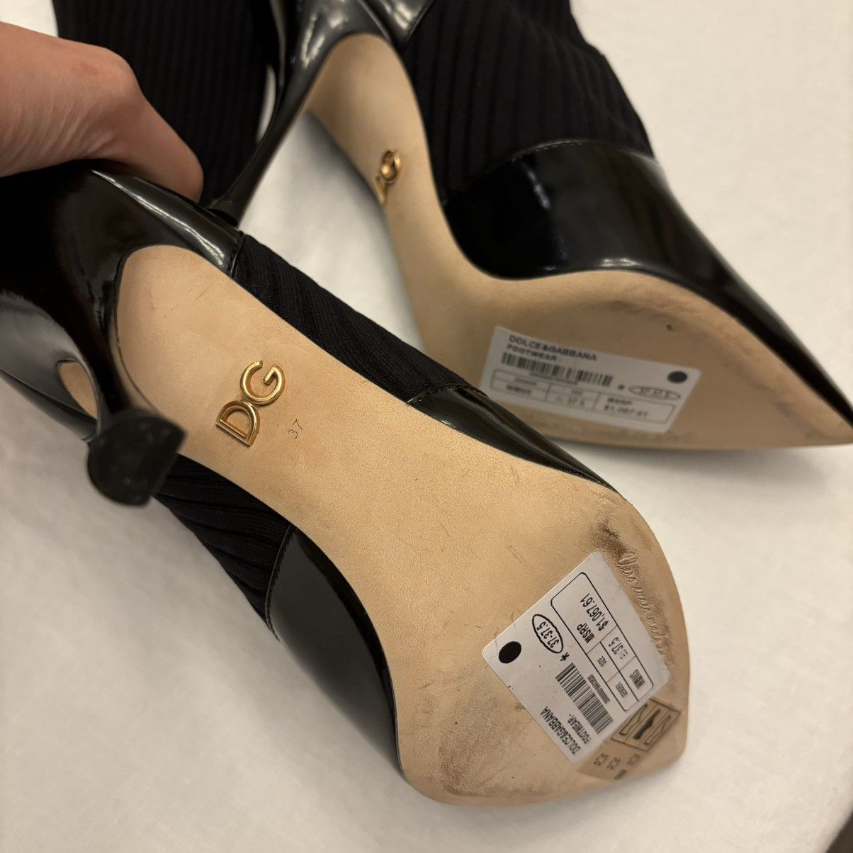 Dolce & Gabbana Dolce & Gabbana Glossed Leather and Knit boots Size US 6.5 / IT 36.5 - 5 Thumbnail