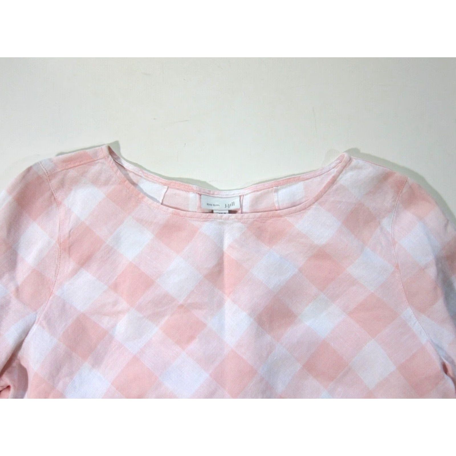 J. Jill J.Jill Blouse Shirt Women Medium 3/4 Sleeve Linen Pink White Plaid Tunic VINTAGE Size M / US 6-8 / IT 42-44 - 4 Thumbnail
