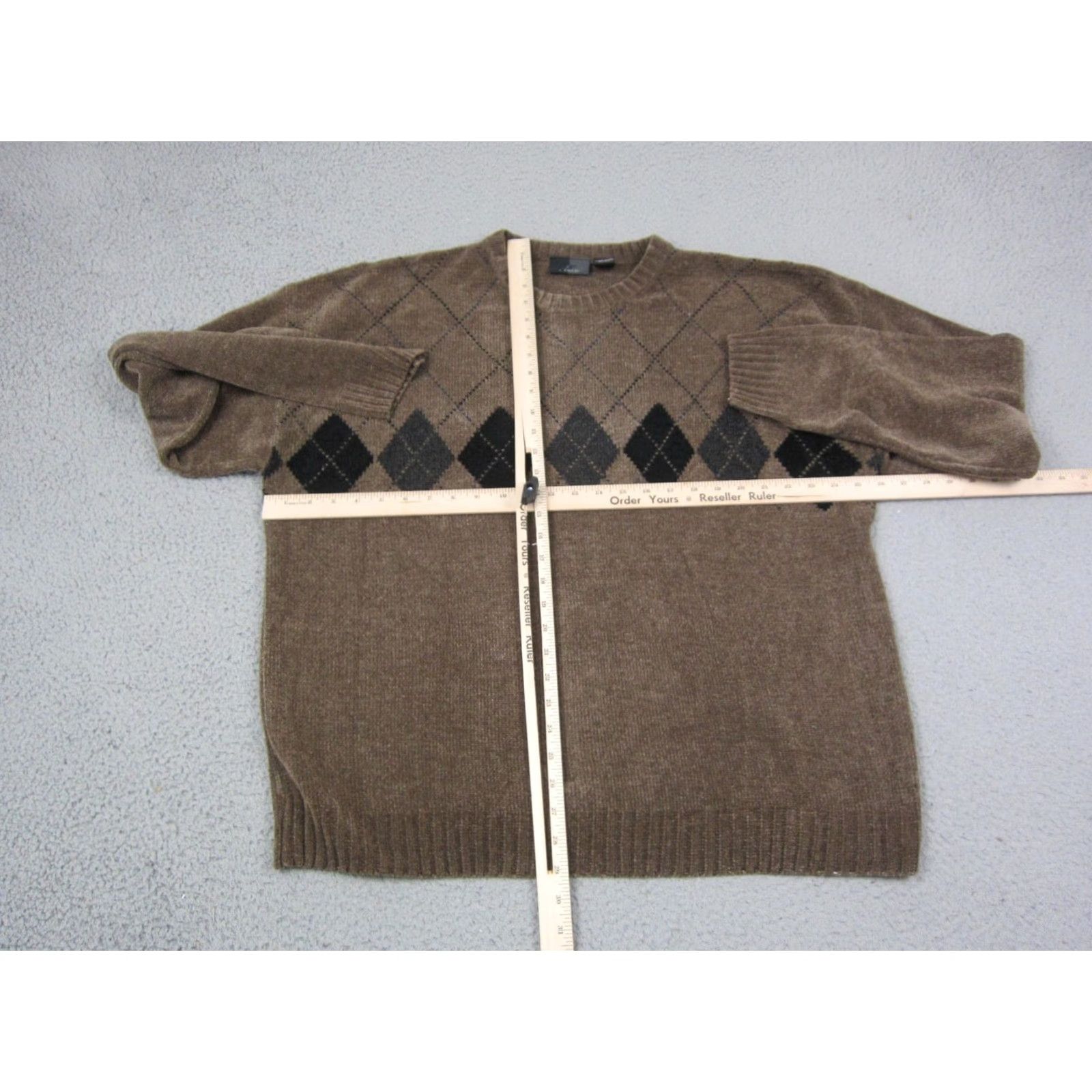 Vintage J. Ferrar Sweater Mens 2XL Brown Argyle Diamond Knit Crewneck Velvet Vintage? No Size US XXL / EU 58 / 5 - 4 Thumbnail