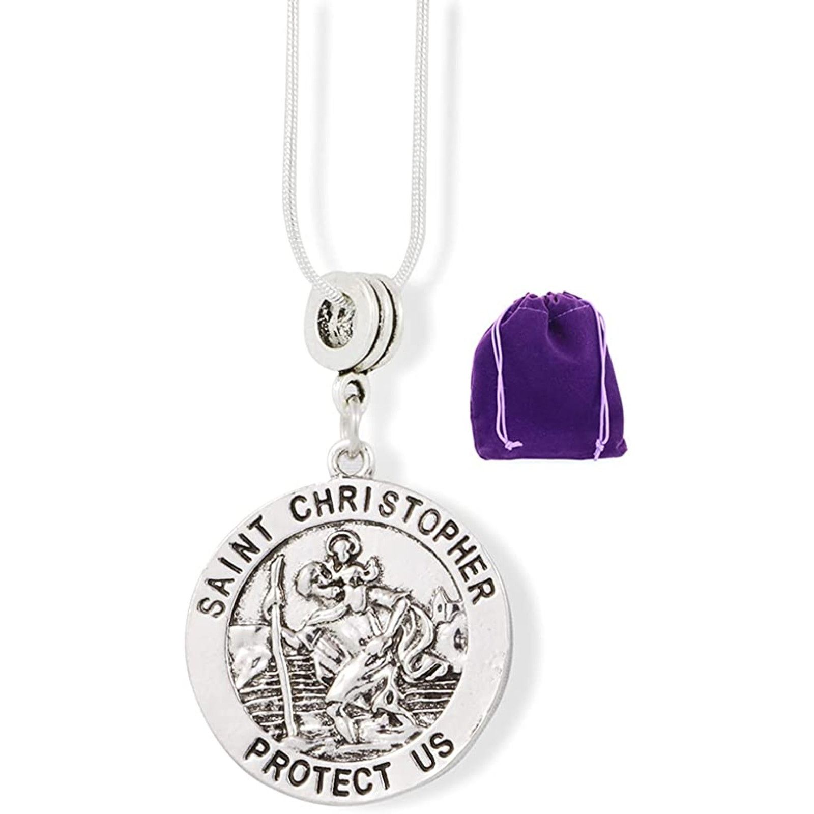 & Other Stories Saint Christopher Round Medallion Protect Us Charm Necklace Size ONE SIZE - 1 Thumbnail