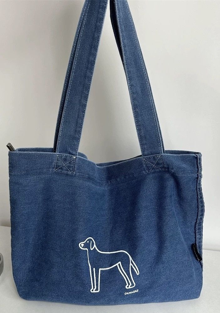 Japanese Brand Outdoor y2k washed doggy denim tote bag aesthetic Size ONE SIZE - 2 Thumbnail