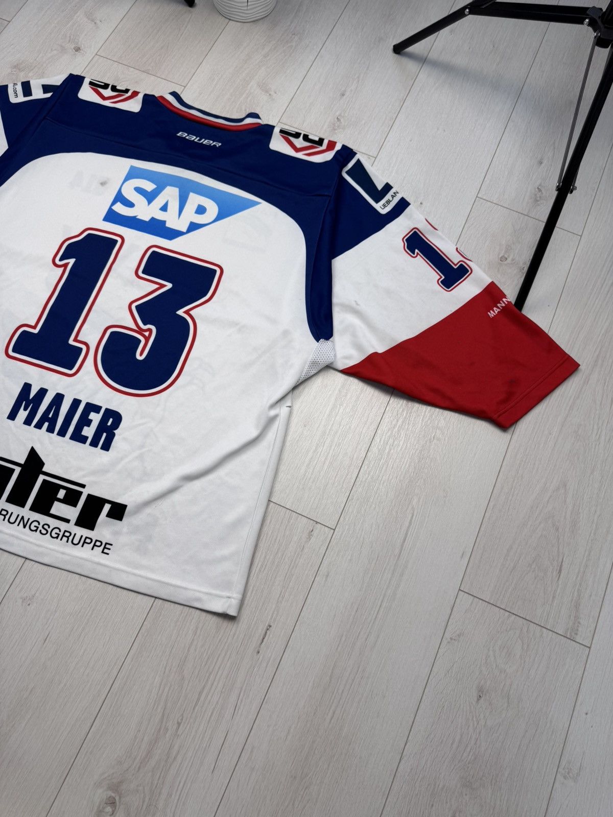 NHL MATCHWORN HC Adler Mannheim hockey jersey #13 MAIER Size US L / EU 52-54 / 3 - 18 Thumbnail