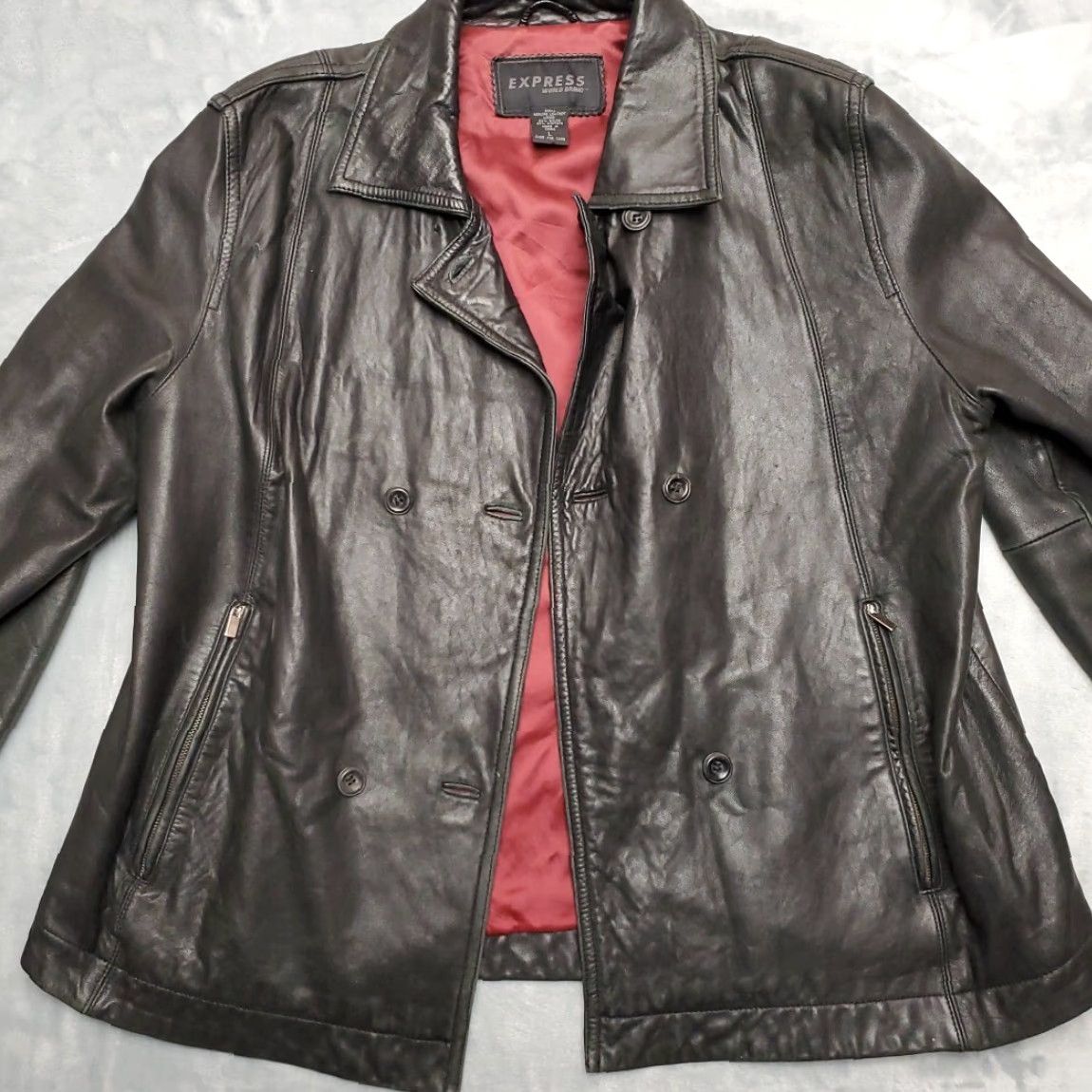 Express VINTAGE Express World Brand Leather Jacket Womens L Black Motorcycle Style Pocket All Seasons Size L / US 10 / IT 46 - 4 Thumbnail