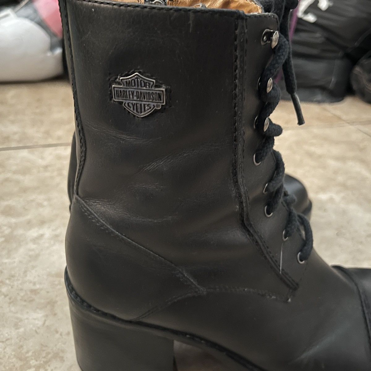 Harley Davidson × Leather × Vintage Harley Davidson Black Platform Heeled Boots Size US 10 / IT 40 - 5 Thumbnail