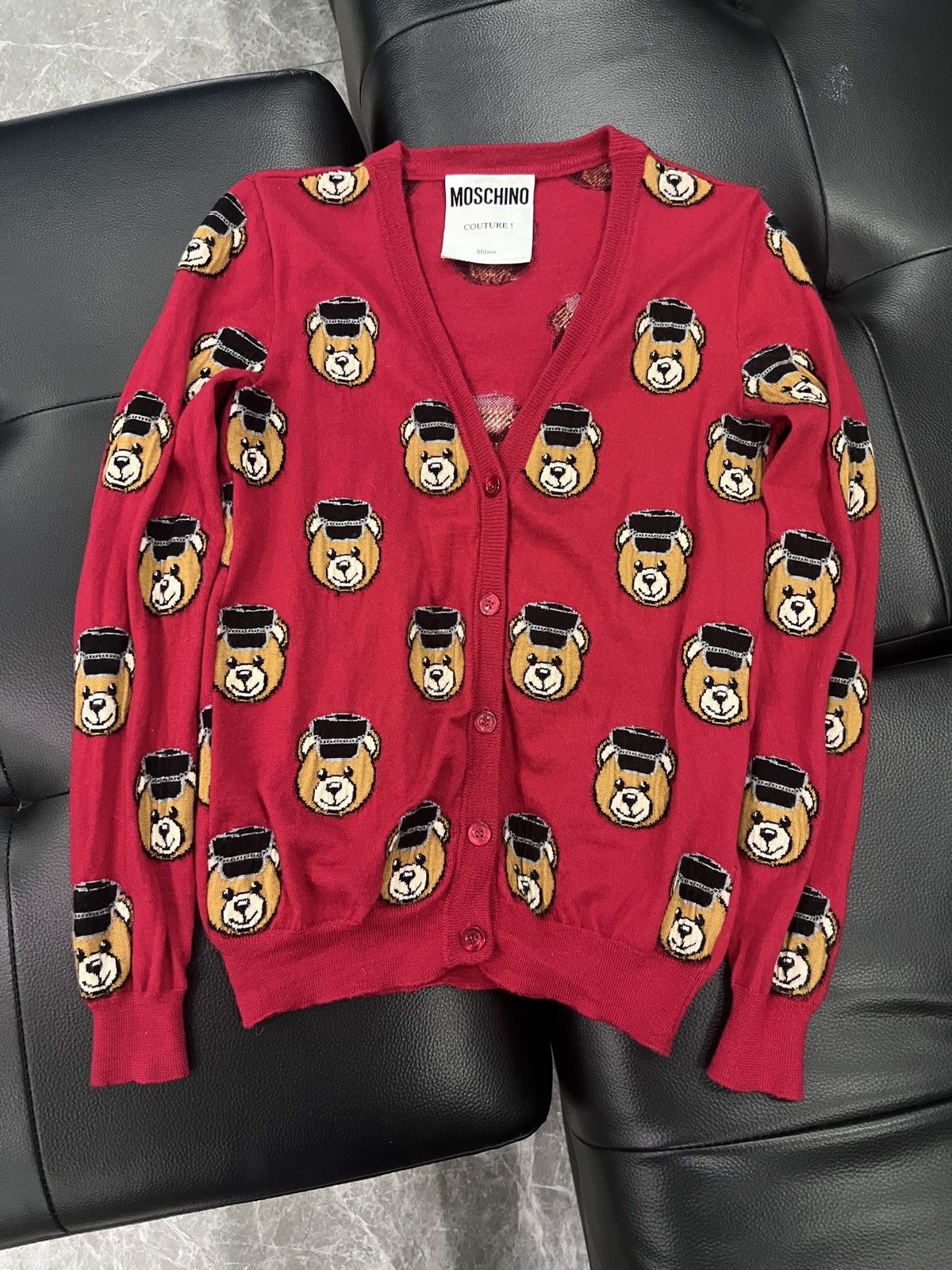 Moschino Moschino by Jeremy Scott Teddy Bear Graphic Knit Cardigan Size US XS / EU 42 / 0 - 3 Thumbnail