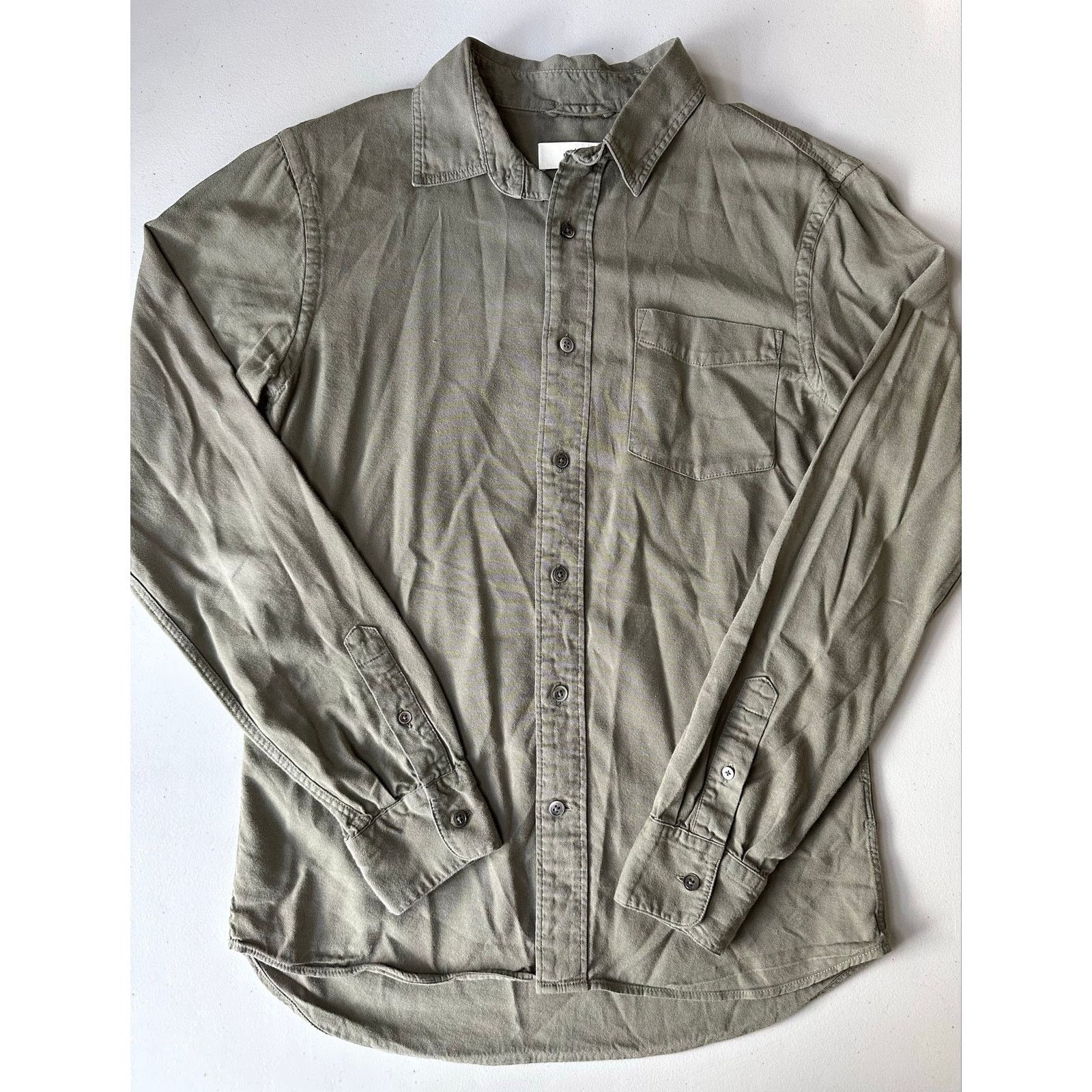 Buck Mason Buck Mason Men's XS Olive Green Draped Twill Button Up Shirt Size US XS / EU 42 / 0 - 1 Thumbnail