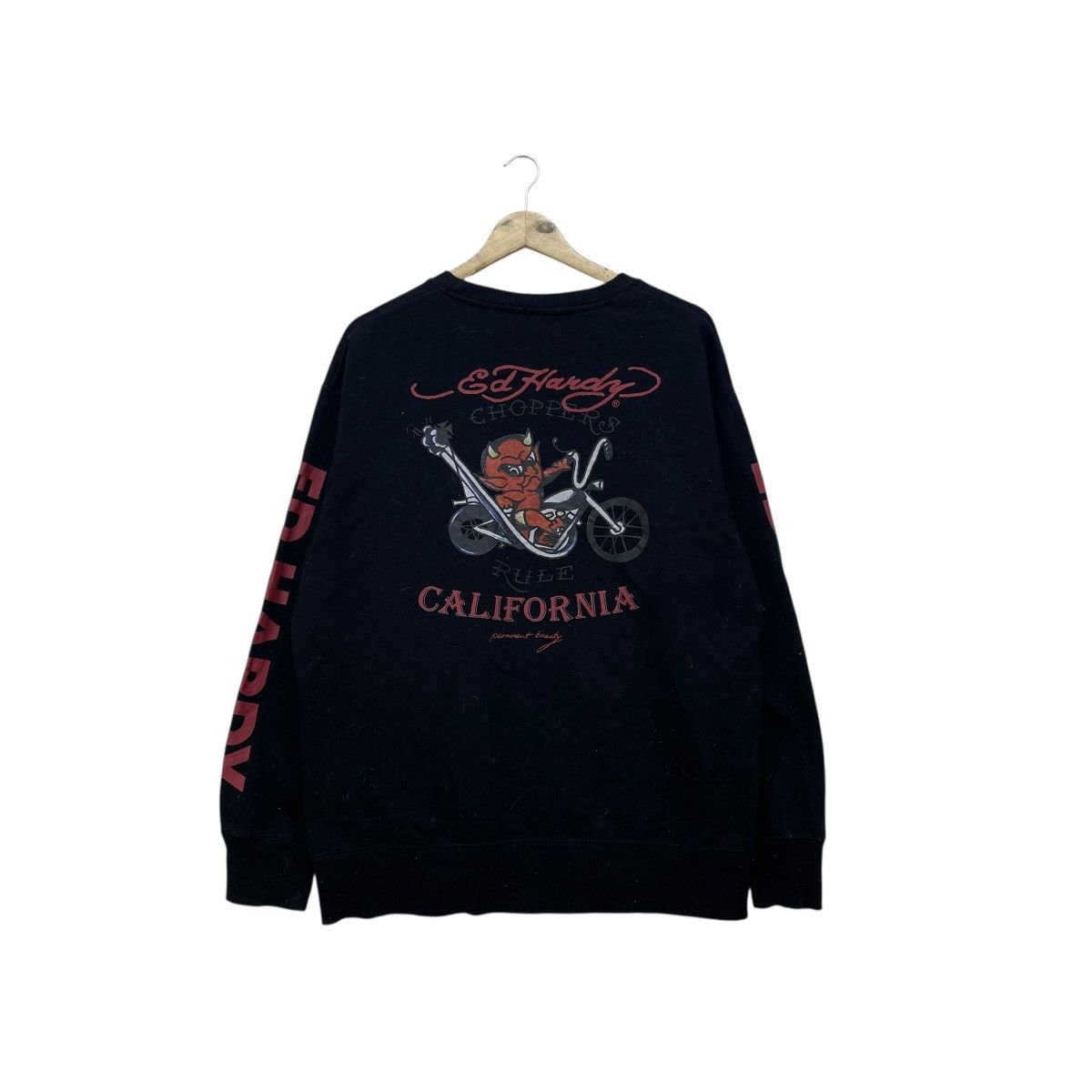 Ed Hardy 💥Ed Hardy Spellout On Sleeve Devil Riding Chopper Logo Size US L / EU 52-54 / 3 - 1 Thumbnail