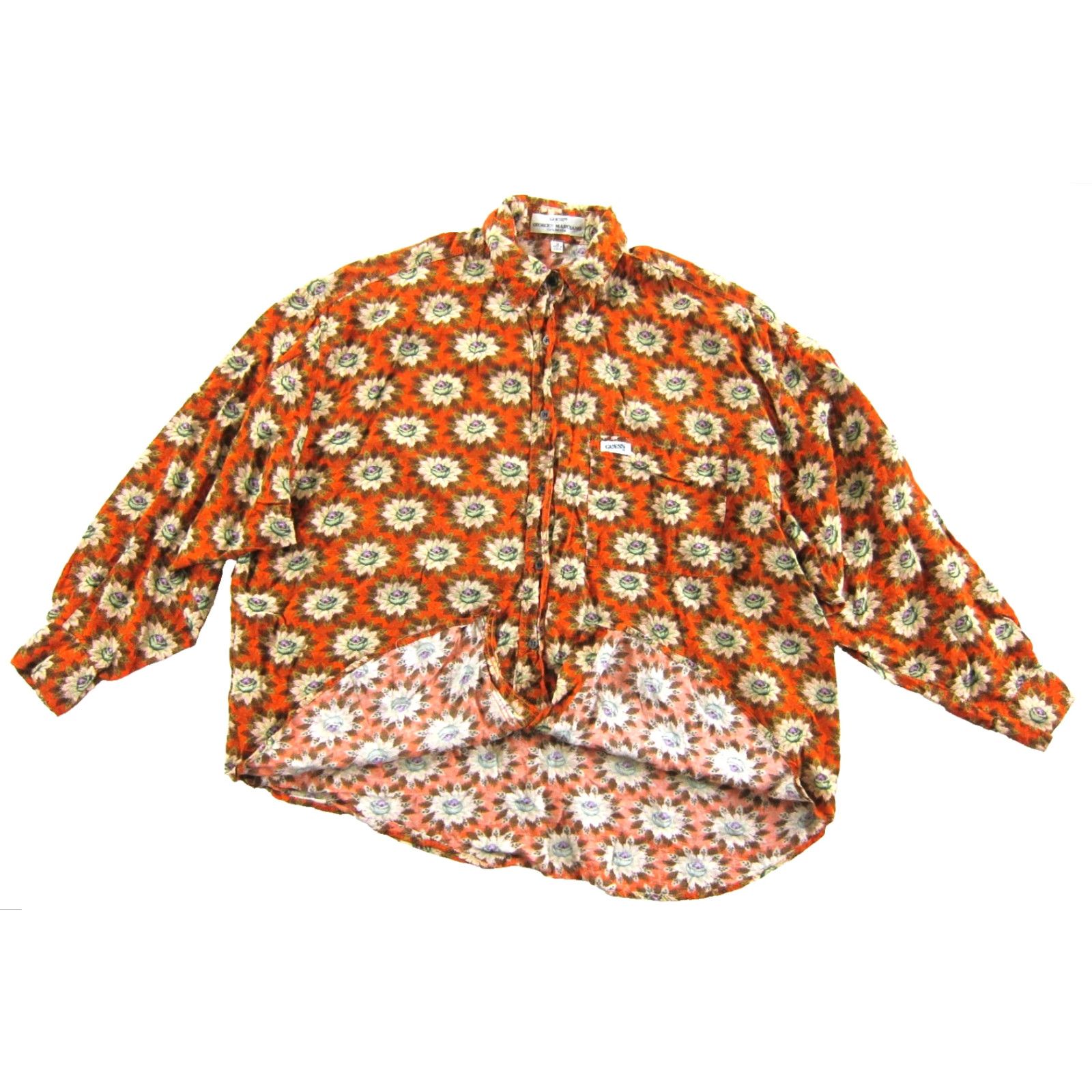 Guess VINTAGE GUESS Blouse Collared Floral 100% Rayon Orange Green Long Sleeve L Womens Size L / US 10 / IT 46 - 5 Thumbnail