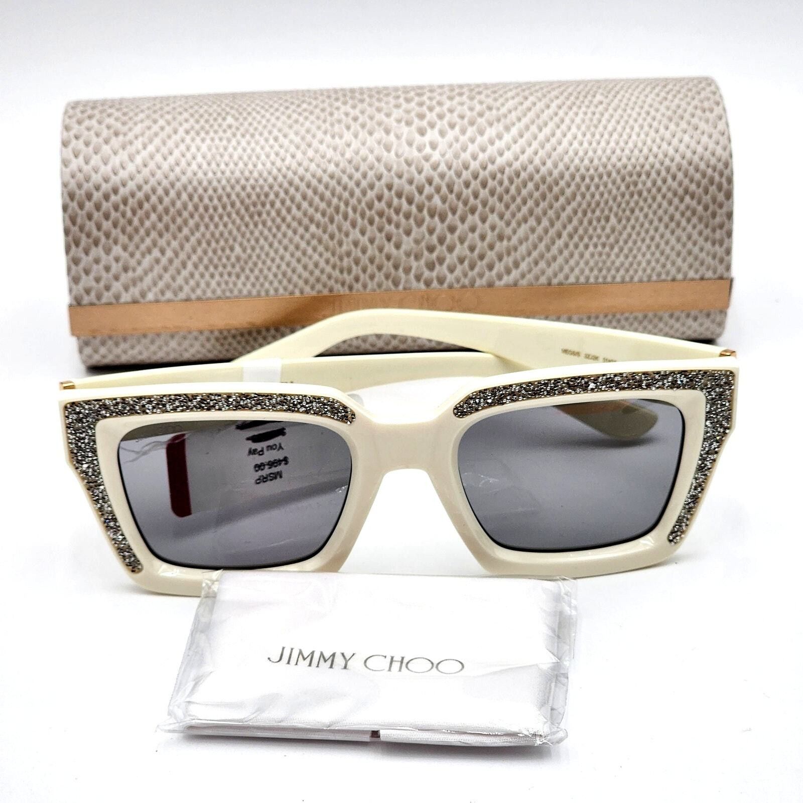 Jimmy Choo Jimmy Choo 51MM Embellished White/Ivory Rectangle Sunglasses Size ONE SIZE - 8 Thumbnail
