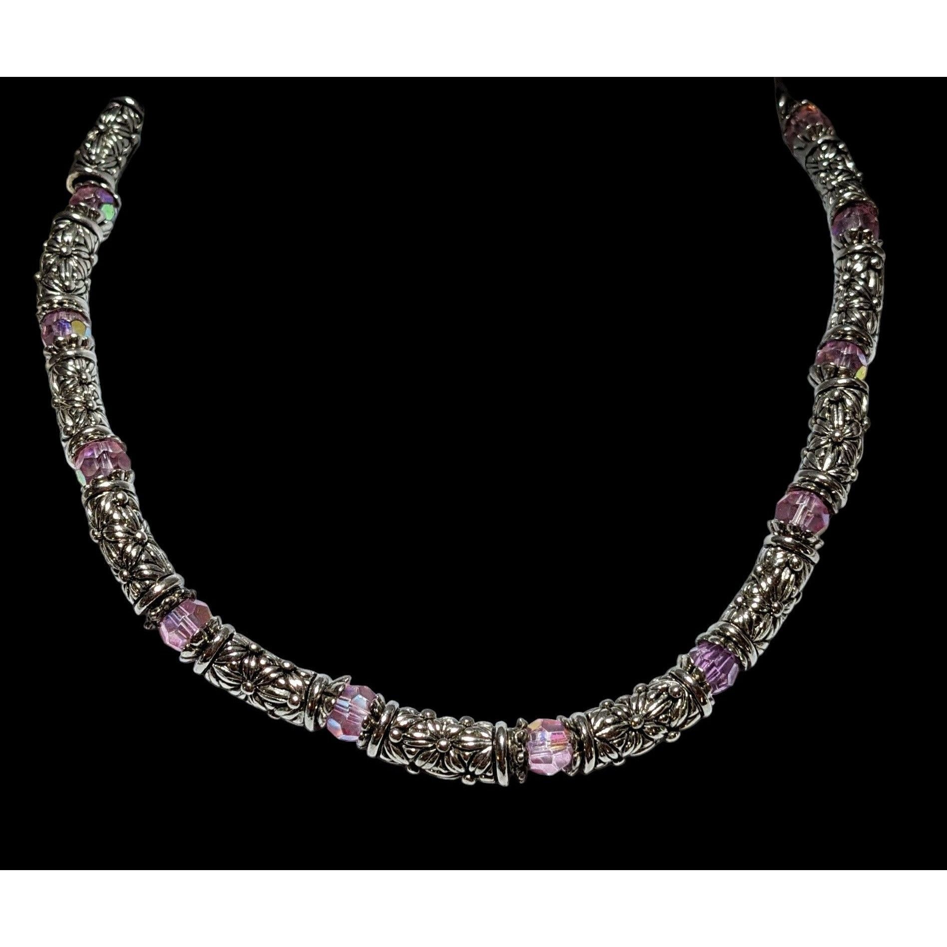 Other Silver Floral Pink Aurora Borealis Necklace Size ONE SIZE - 4 Thumbnail