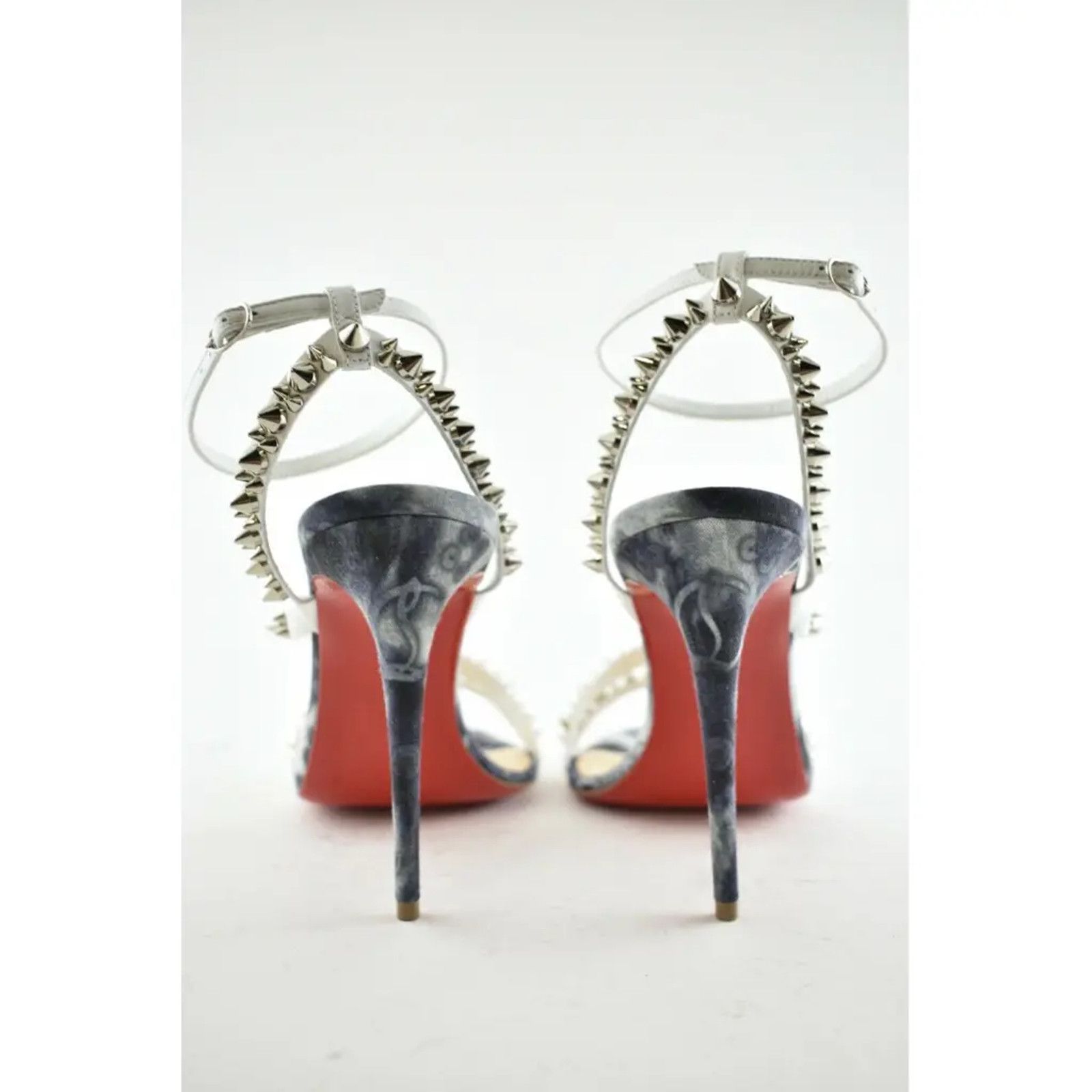 Christian Louboutin Mafaldina Spikes 100 Blue Jeans Strap Sandal Heel Pump 40 Size US 10 / IT 40 - 11 Thumbnail