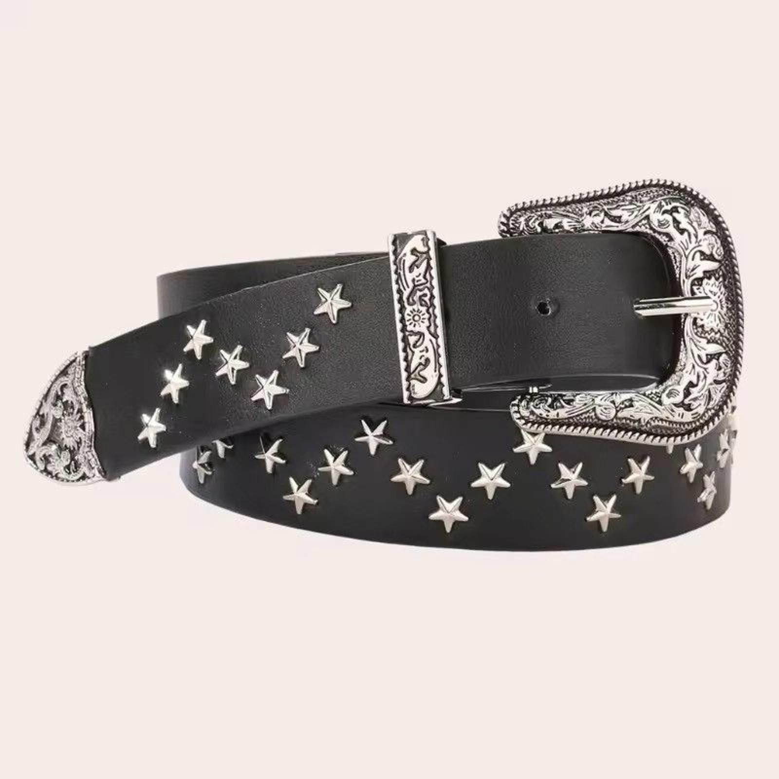 Other Stylish Black Western Belt with Silver Buckle Size ONE SIZE - 2 Thumbnail