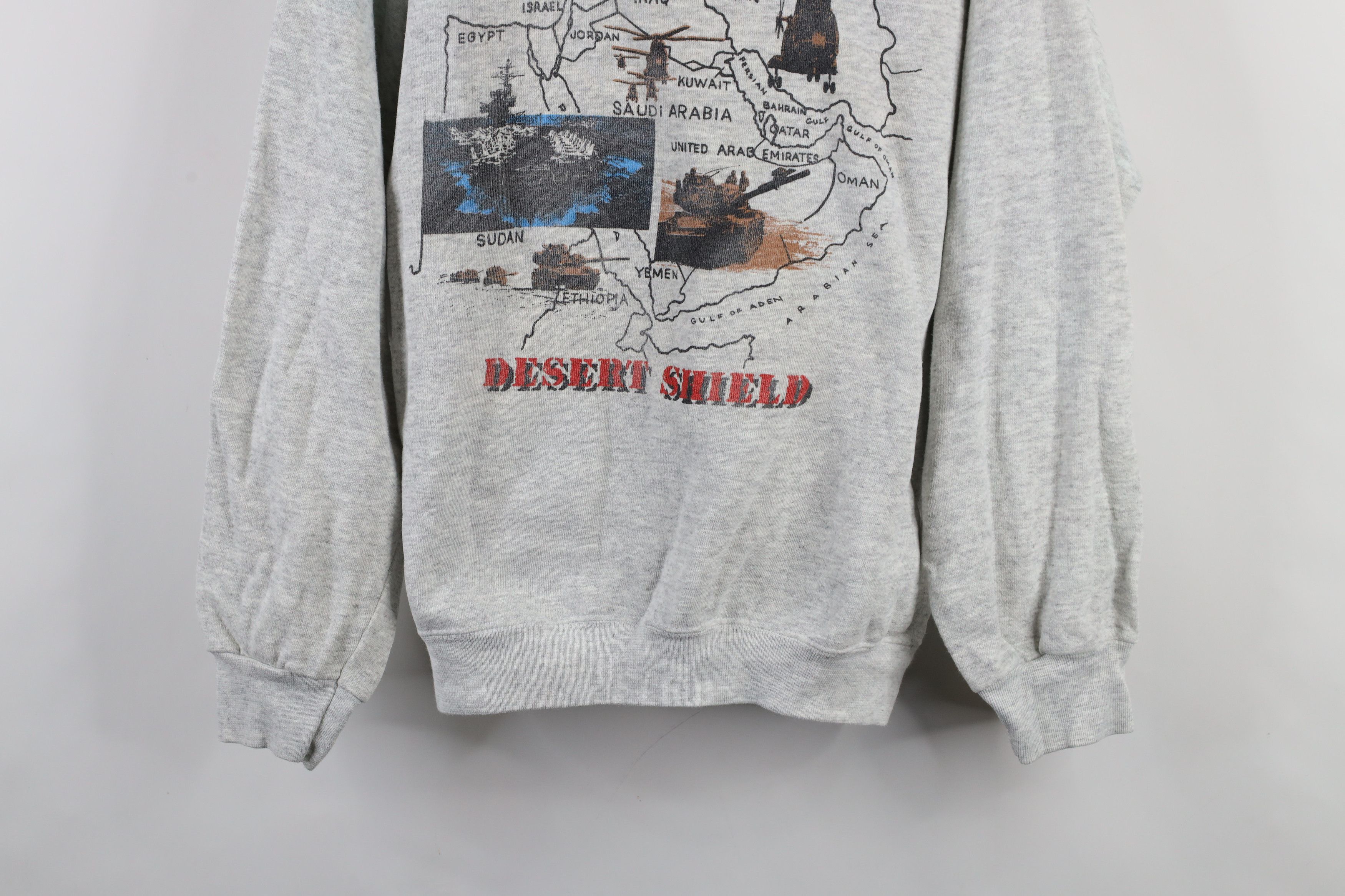Vintage Vintage 90s Desert Shield Military Sweatshirt Heather Gray Size US XL / EU 56 / 4 - 3 Thumbnail