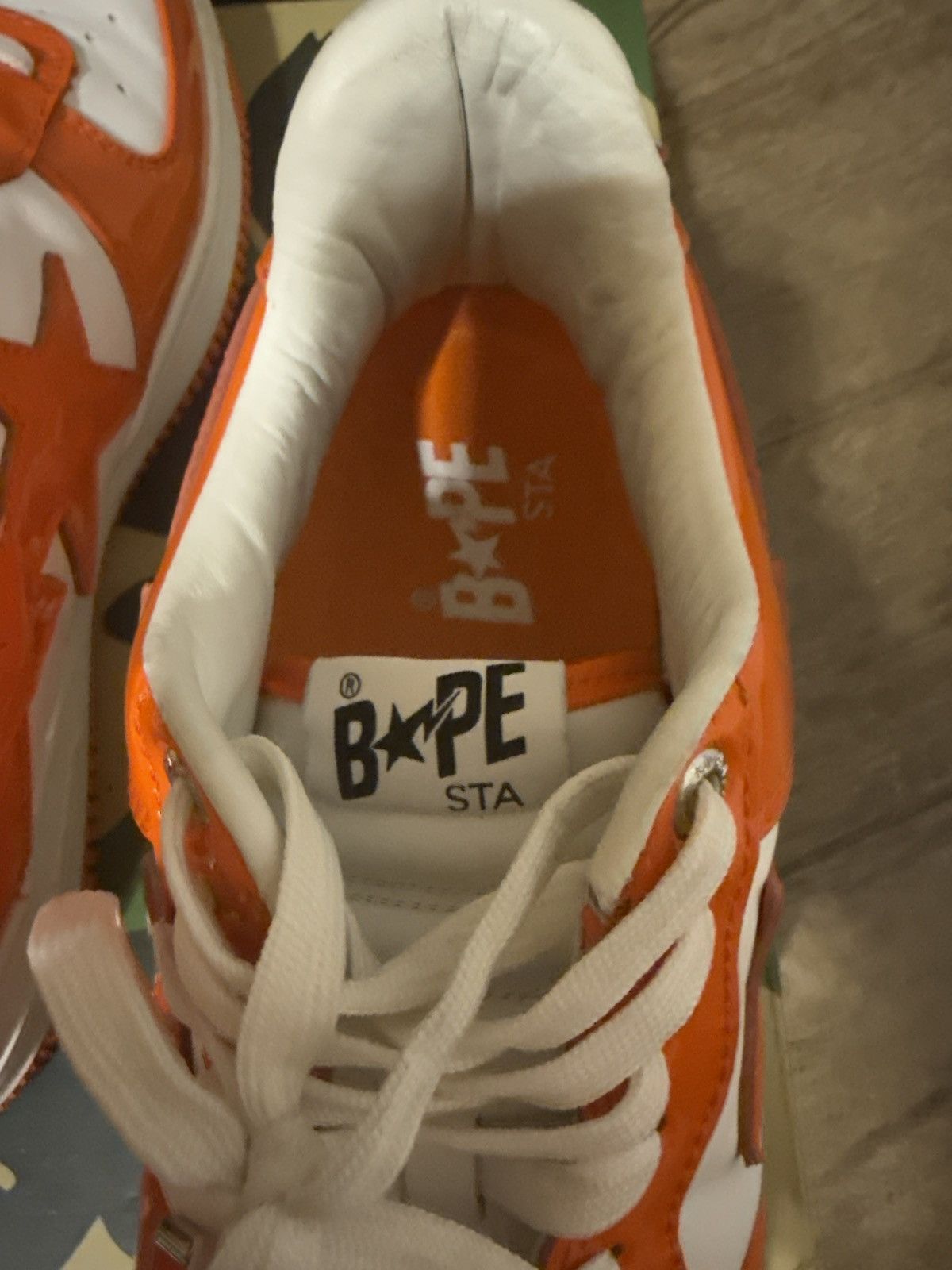 Bape 2021 patent leather orange bapesta Size US 12 / EU 45 - 6 Thumbnail