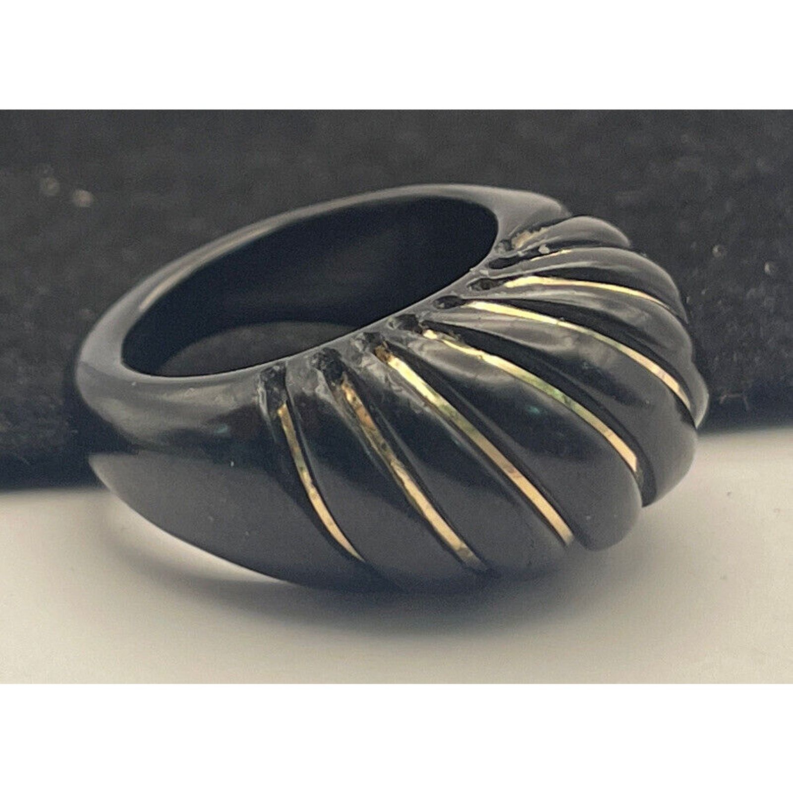 Vintage MILOR 14K YELLOW GOLD INLAY ONYX RING SIZE 5.5 BAND SHRIMP Size ONE SIZE - 2 Thumbnail