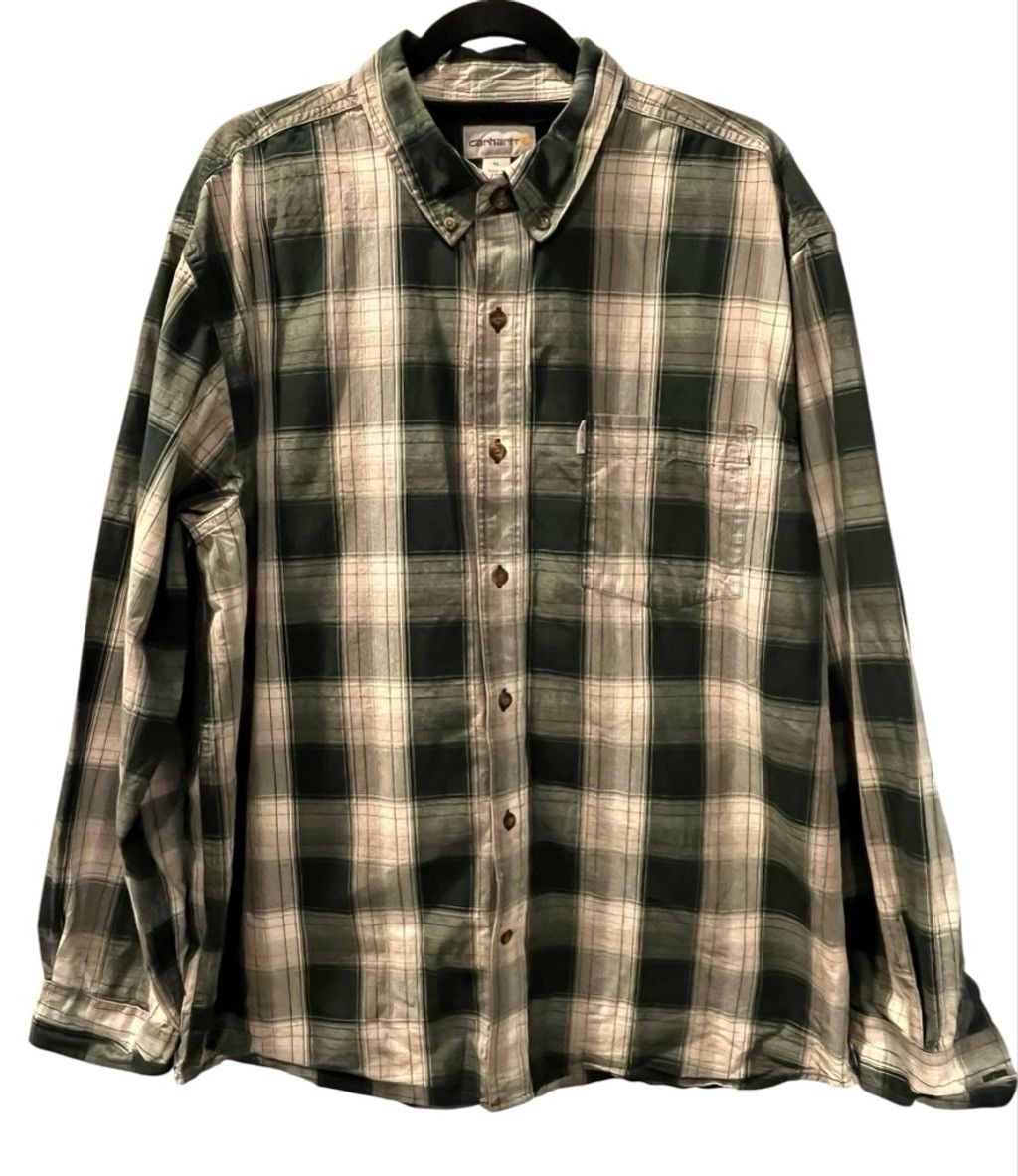 Carhartt Carhartt Relaxed Fit XL Green Gray Plaid Button Down Shirt Size US XL / EU 56 / 4 - 1 Thumbnail