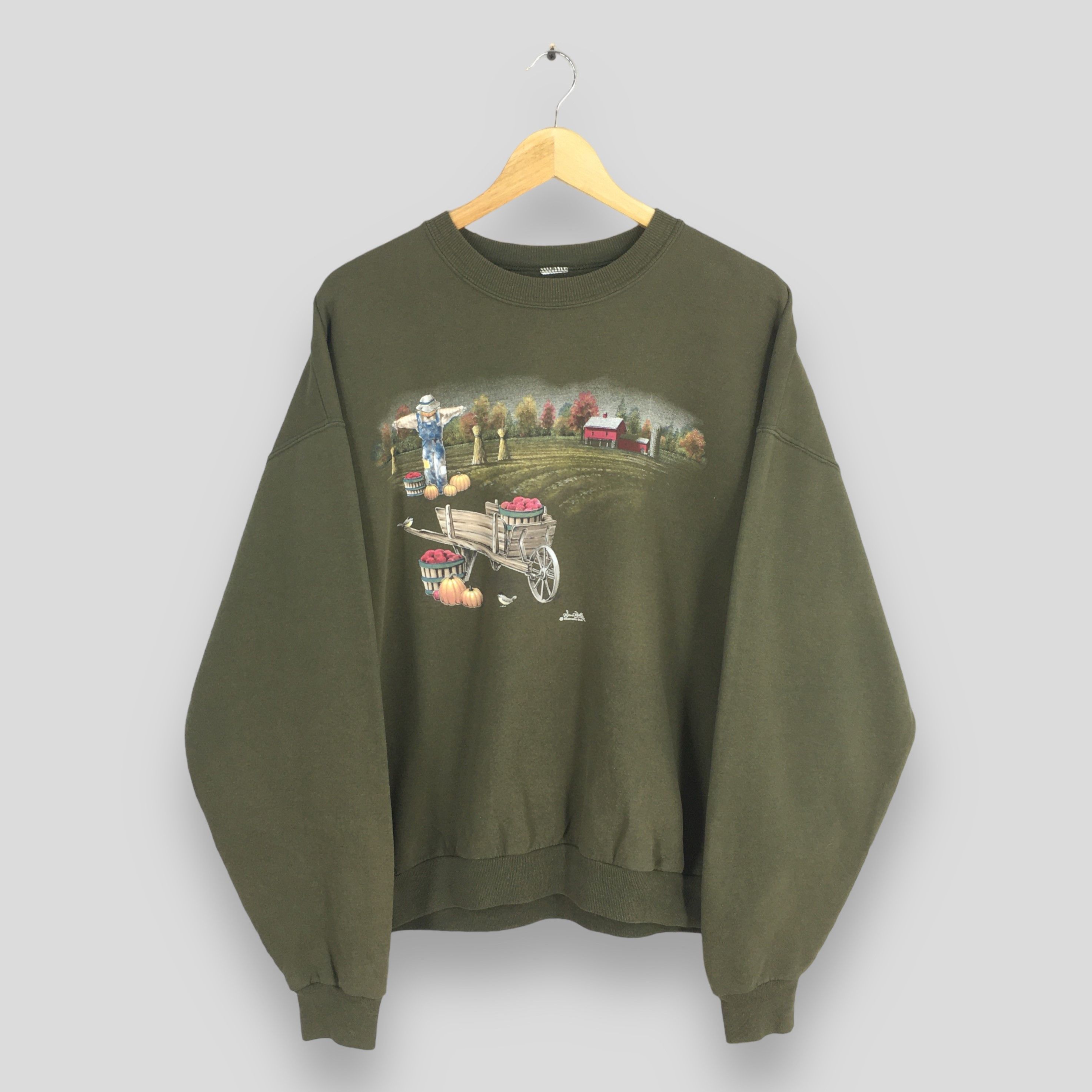 Country Road Vintage 90s Pumpkin Farm Green Sweatshirt XLarge Size US XL / EU 56 / 4 - 1 Thumbnail