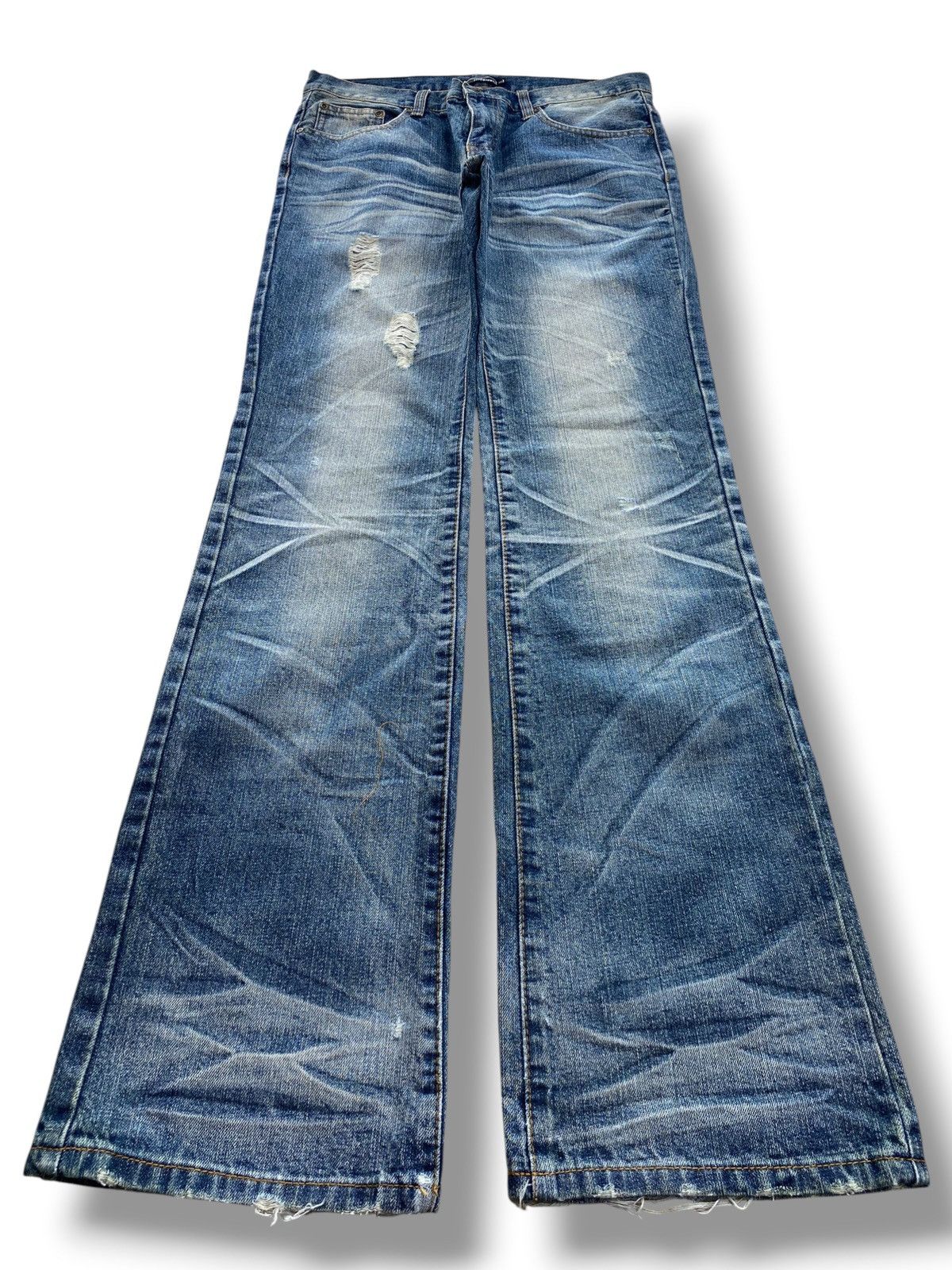 Japanese Brand Indecent Faded Wash Whiskered Style Boot Cut Jeans Size US 32 / EU 48 - 1 Thumbnail