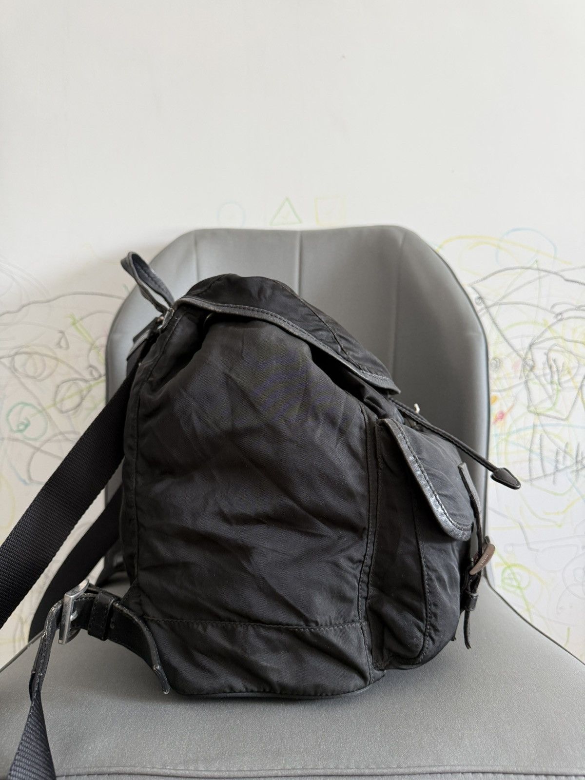Prada Vintage Prada Black Leather Large Backpack Size ONE SIZE - 4 Thumbnail