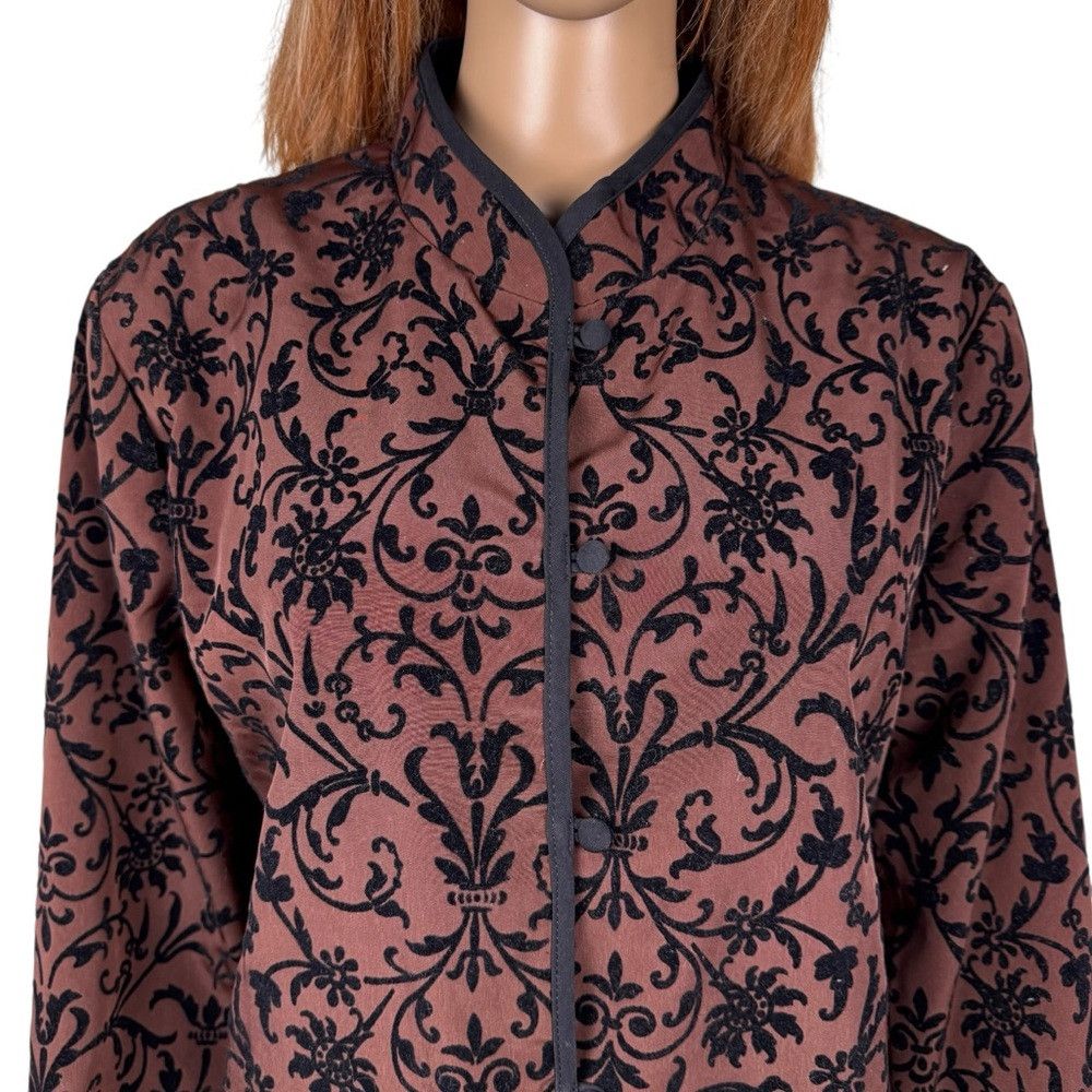 Other Susan Graver Brown Black Floral Velvet Burnout Jacket Size Size L / US 10 / IT 46 - 2 Thumbnail